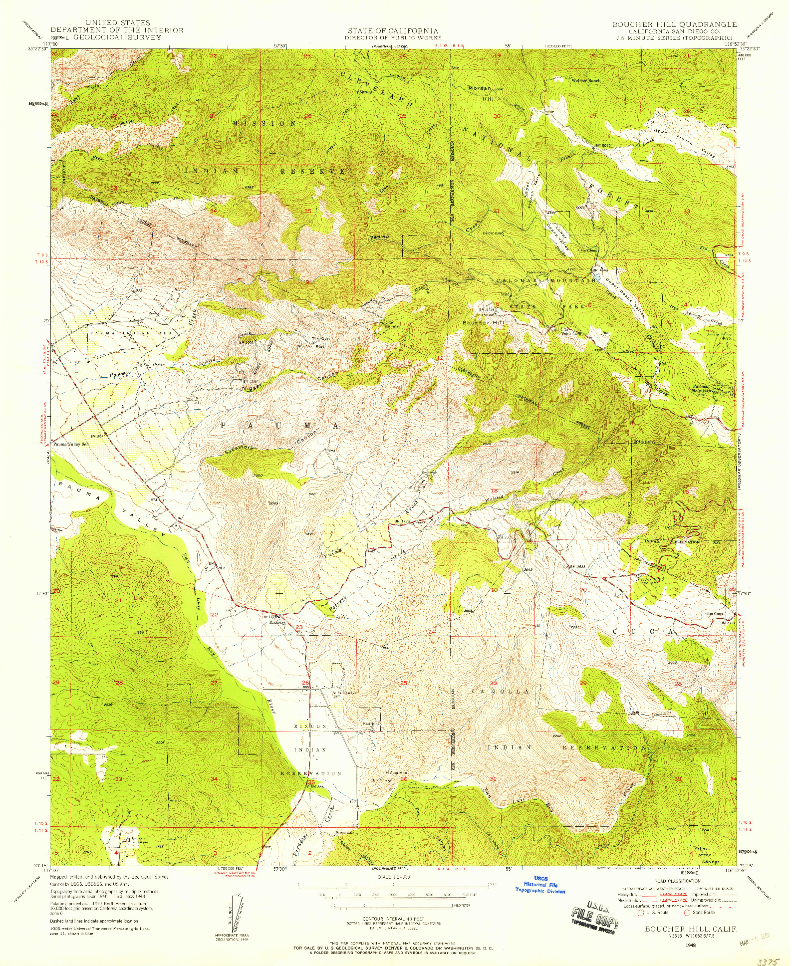 USGS 1:24000-SCALE QUADRANGLE FOR BOUCHER HILL, CA 1948