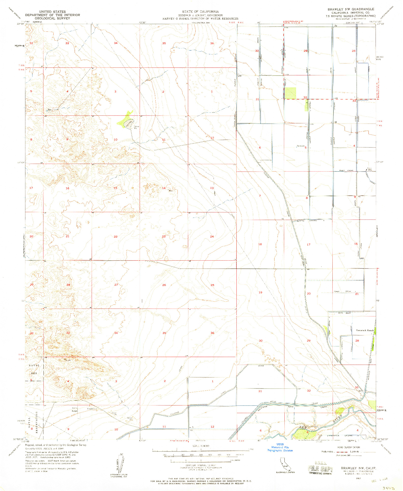 USGS 1:24000-SCALE QUADRANGLE FOR BRAWLEY NW, CA 1957