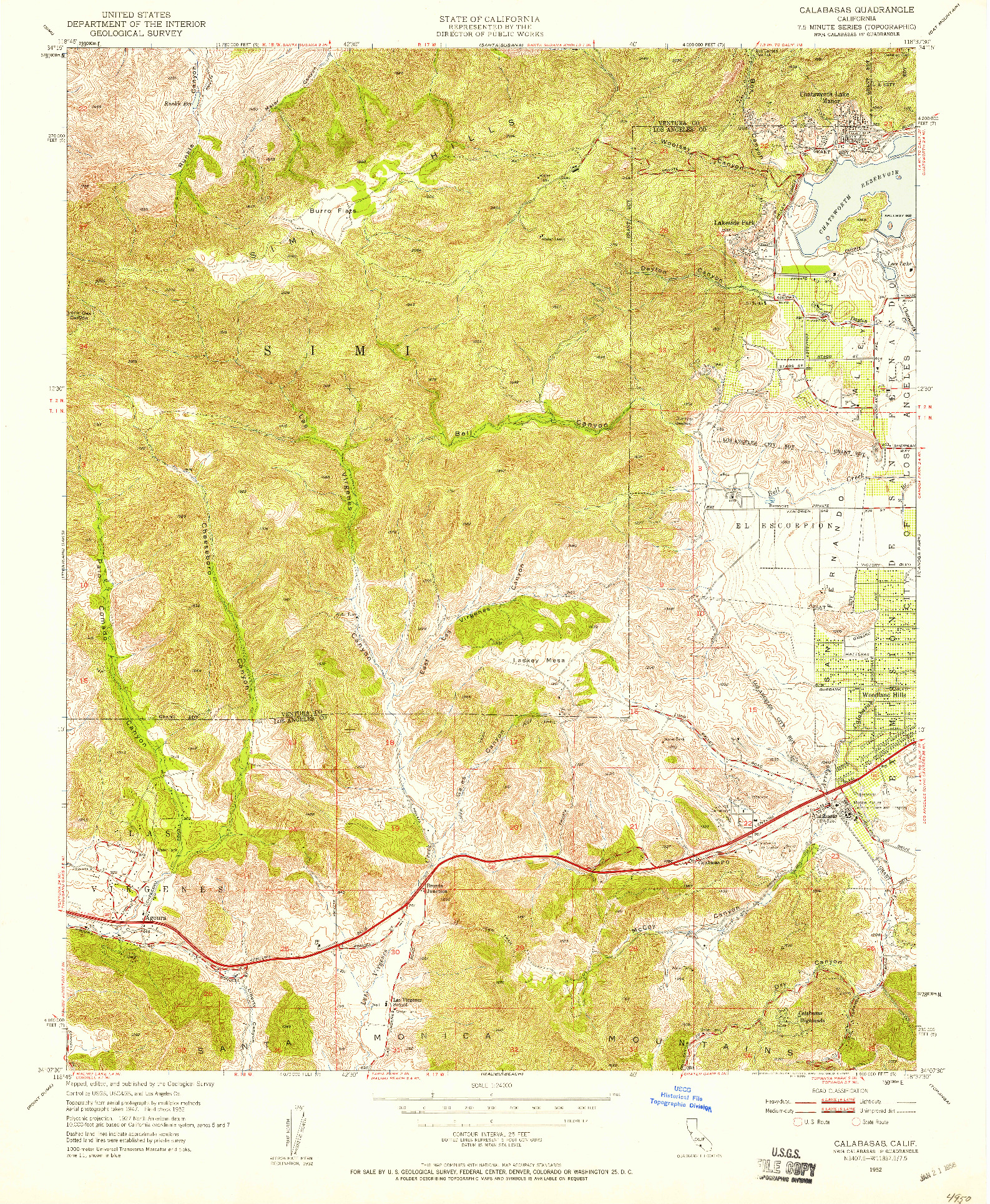 USGS 1:24000-SCALE QUADRANGLE FOR CALABASAS, CA 1952