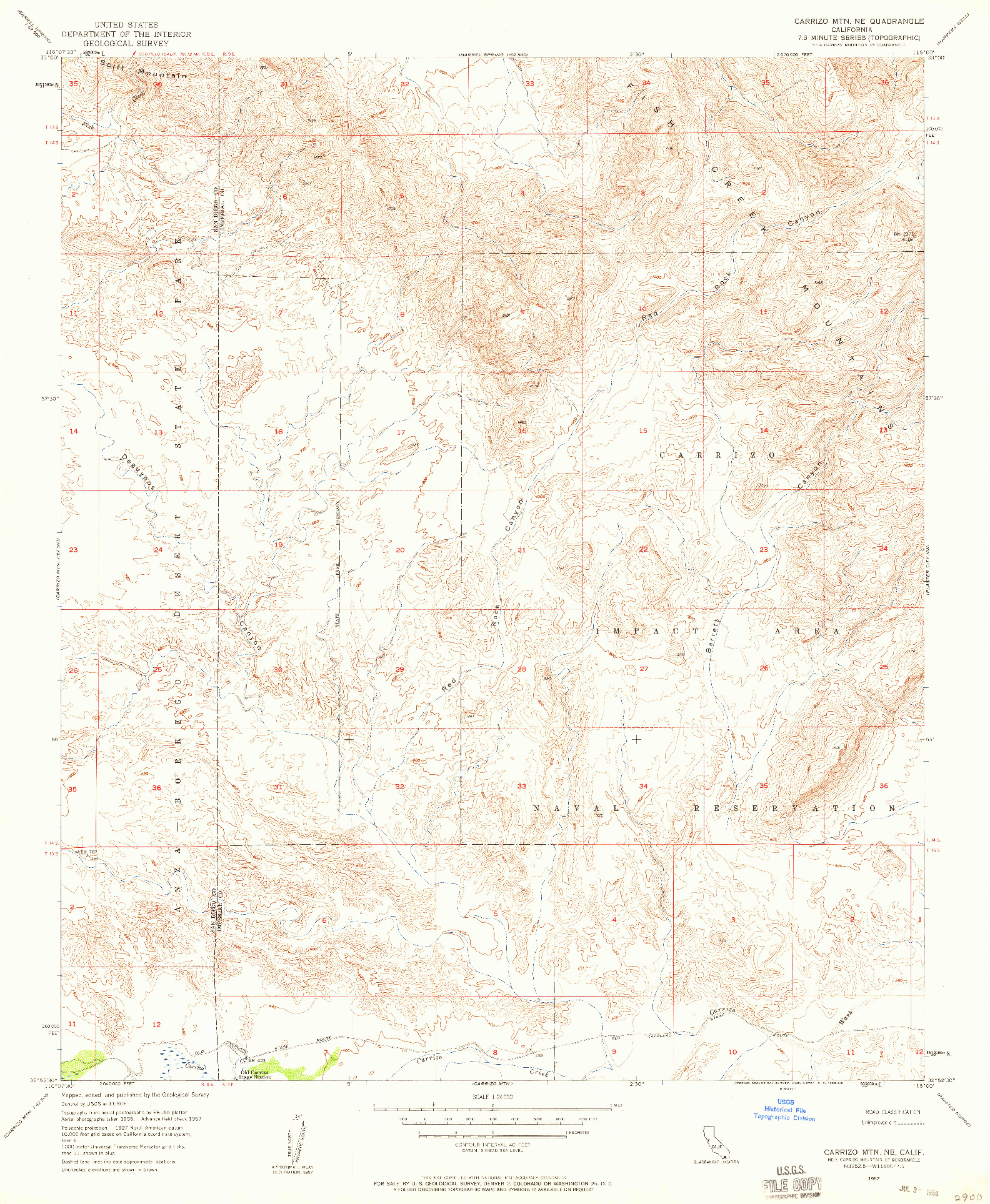 USGS 1:24000-SCALE QUADRANGLE FOR CARRIZO MTN NE, CA 1957