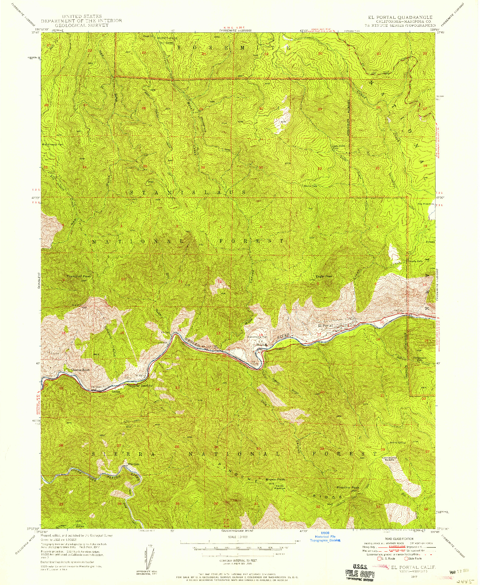 USGS 1:24000-SCALE QUADRANGLE FOR EL PORTAL, CA 1947