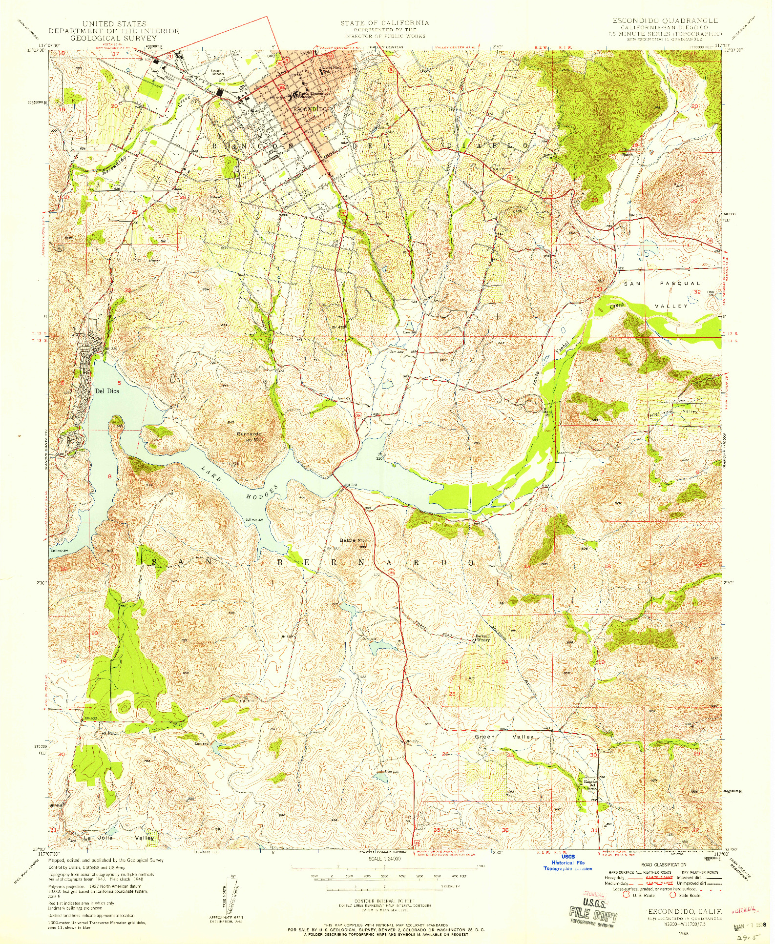 USGS 1:24000-SCALE QUADRANGLE FOR ESCONDIDO, CA 1948