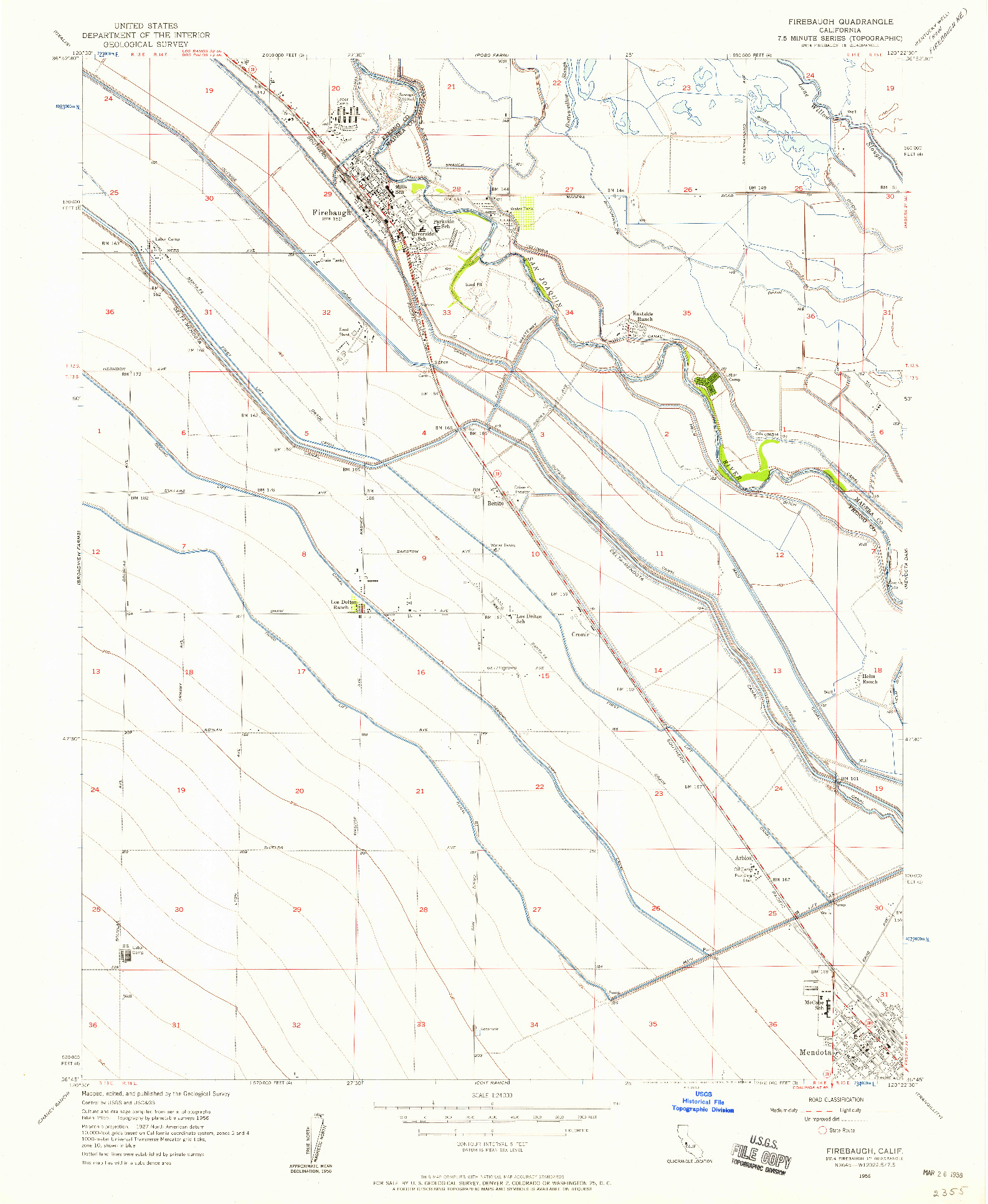 USGS 1:24000-SCALE QUADRANGLE FOR FIREBAUGH, CA 1956