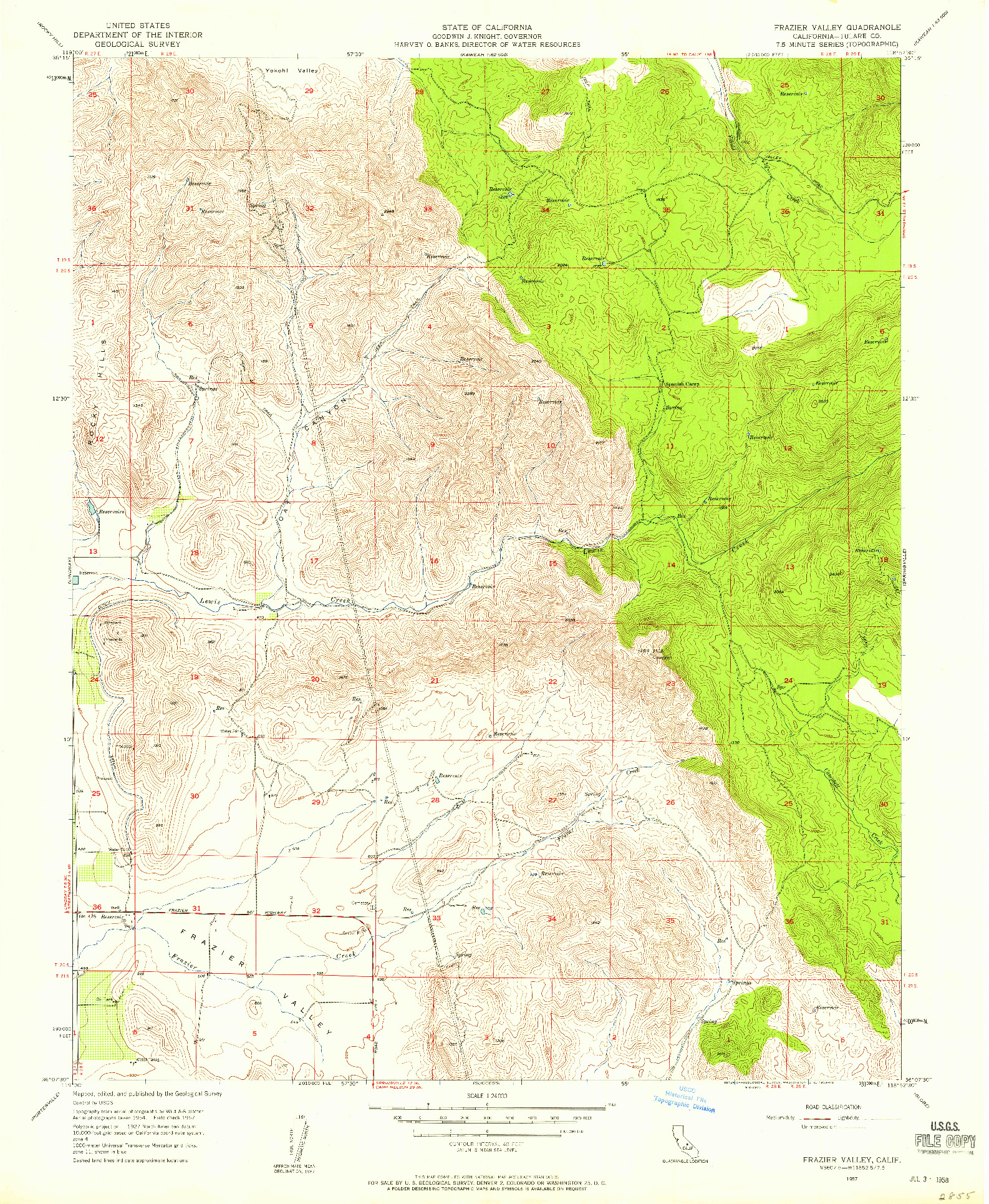 USGS 1:24000-SCALE QUADRANGLE FOR FRAZIER VALLEY, CA 1957