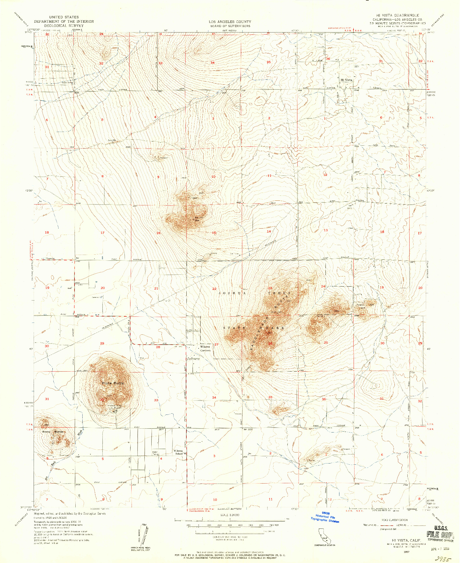 USGS 1:24000-SCALE QUADRANGLE FOR HI VISTA, CA 1957