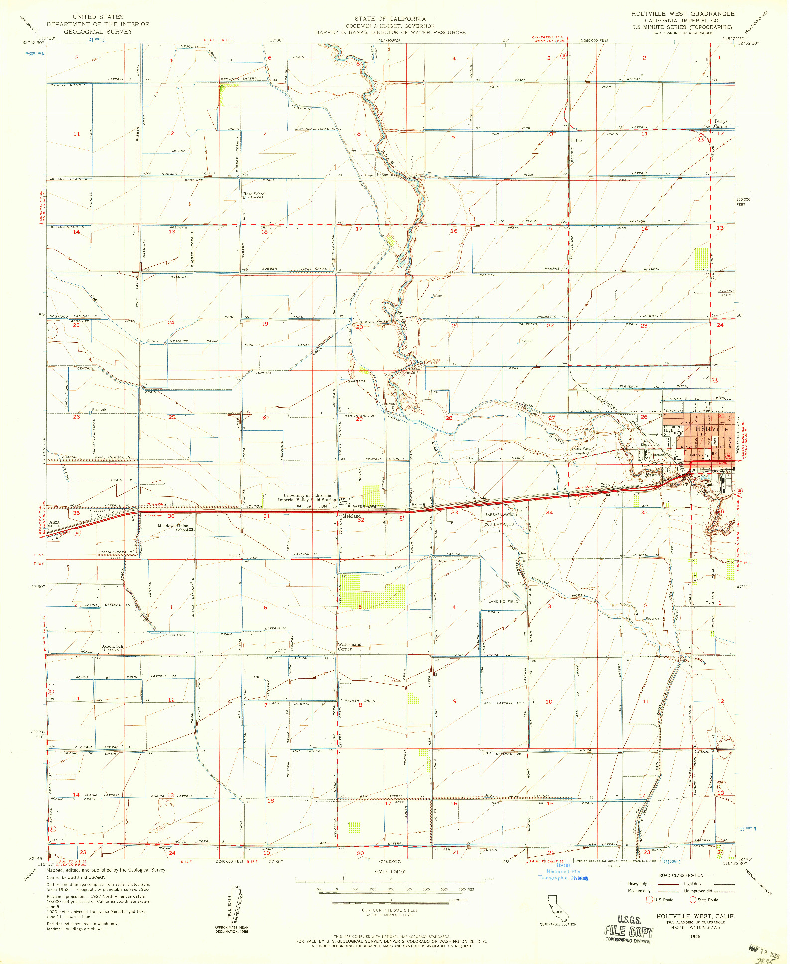 USGS 1:24000-SCALE QUADRANGLE FOR HOLTVILLE WEST, CA 1956