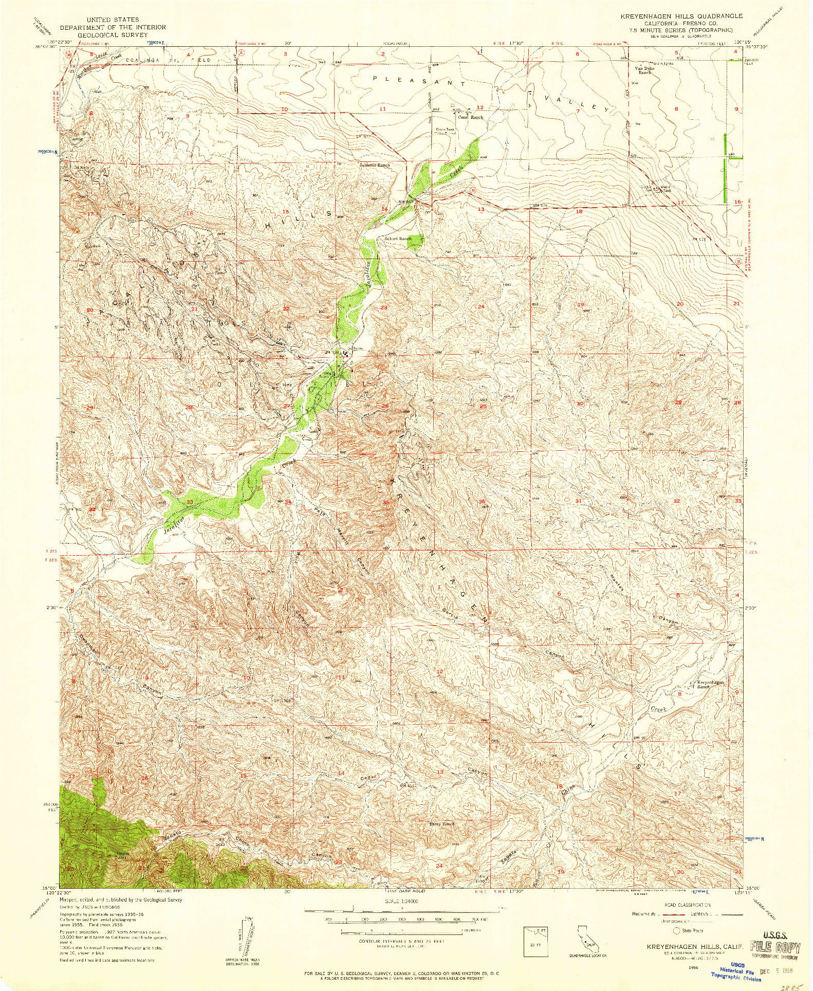 USGS 1:24000-SCALE QUADRANGLE FOR KREYENHAGEN HILLS, CA 1956