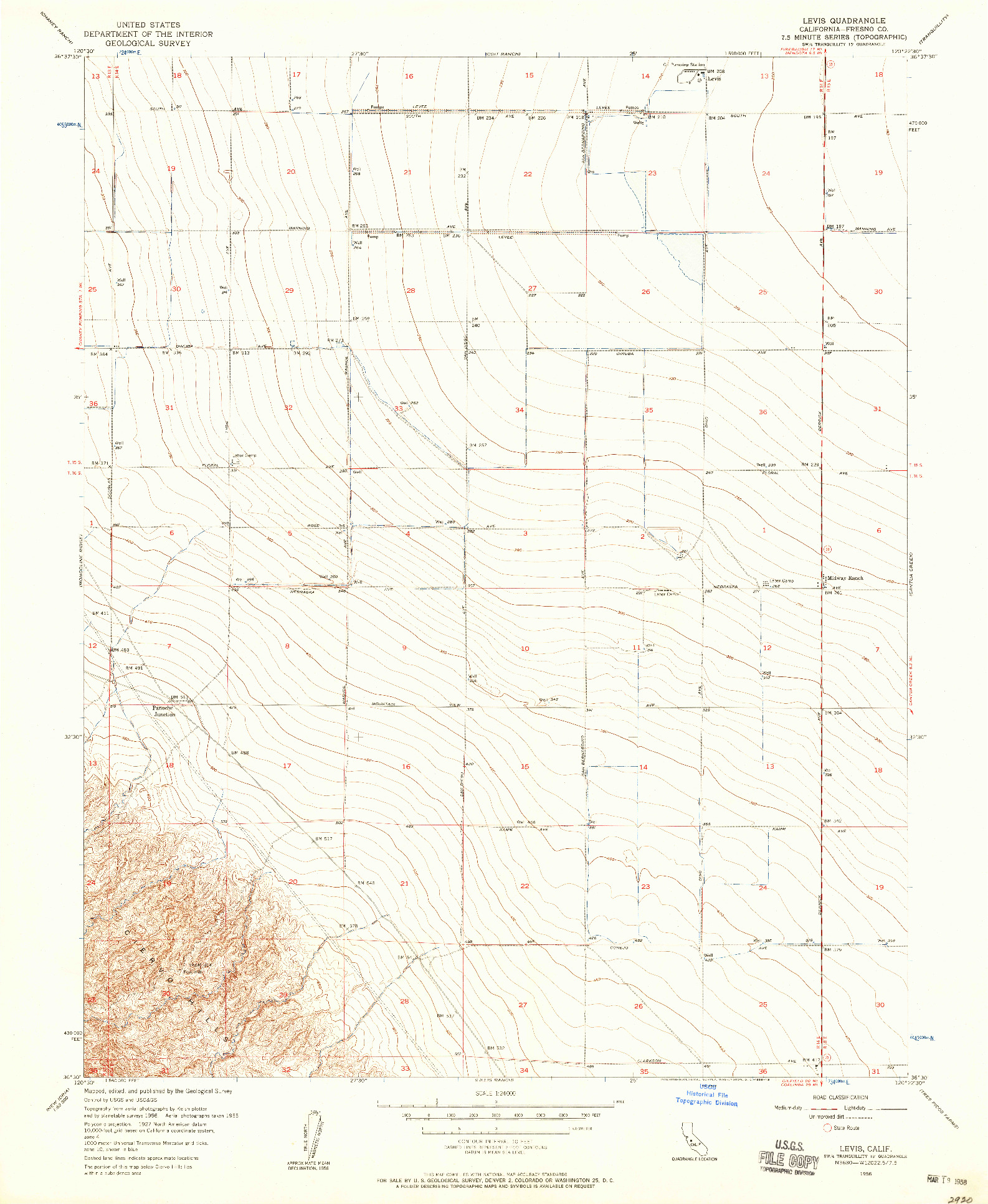 USGS 1:24000-SCALE QUADRANGLE FOR LEVIS, CA 1956