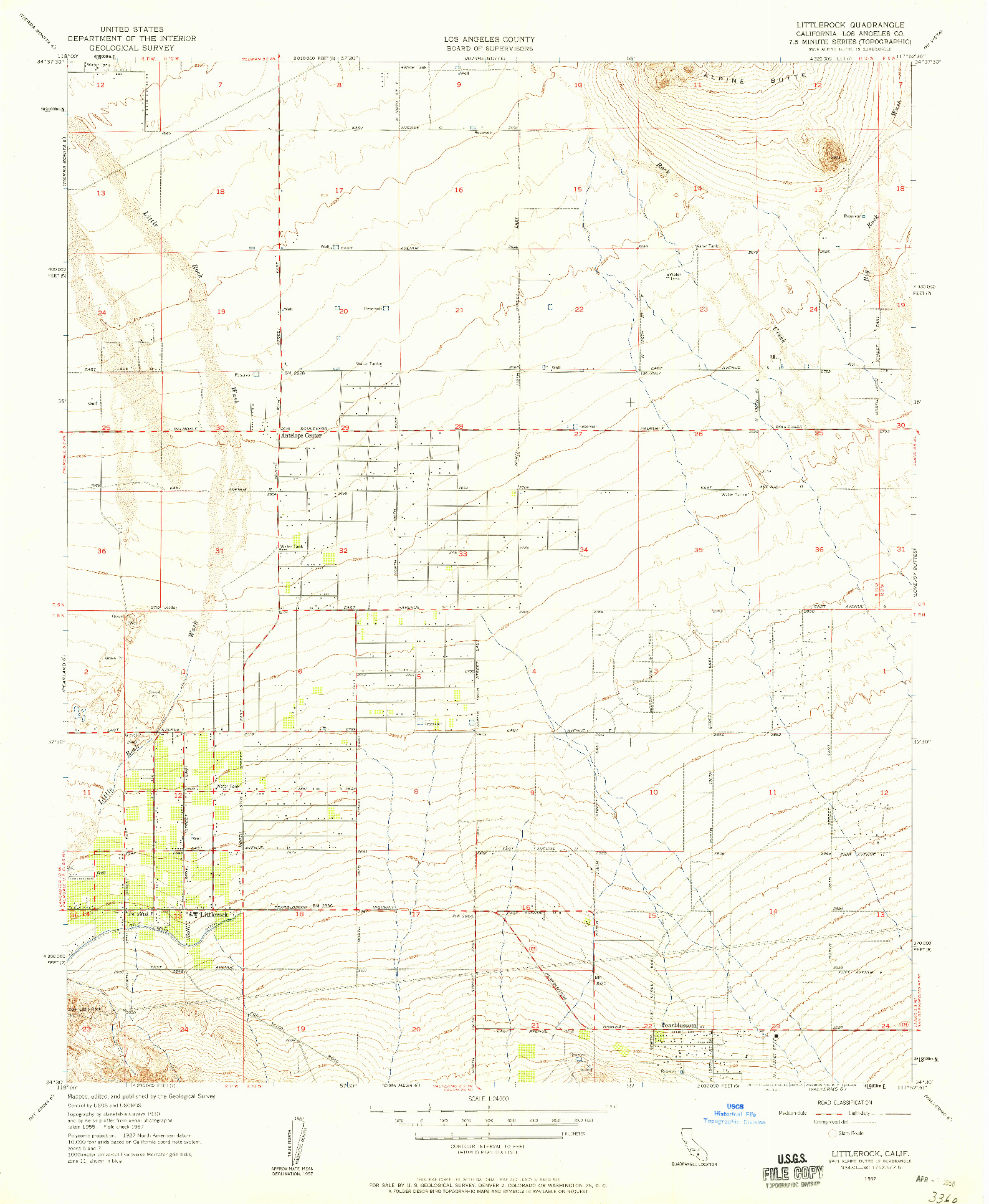 USGS 1:24000-SCALE QUADRANGLE FOR LITTLEROCK, CA 1957