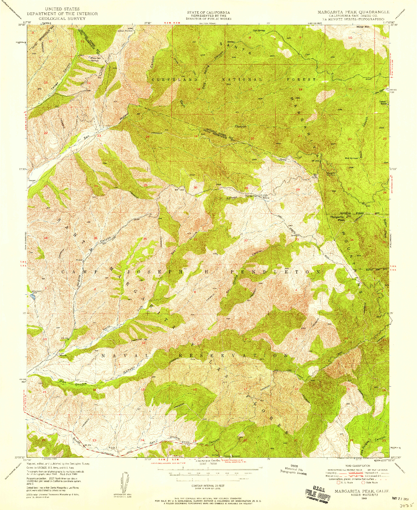 USGS 1:24000-SCALE QUADRANGLE FOR MARGARITA PEAK, CA 1949