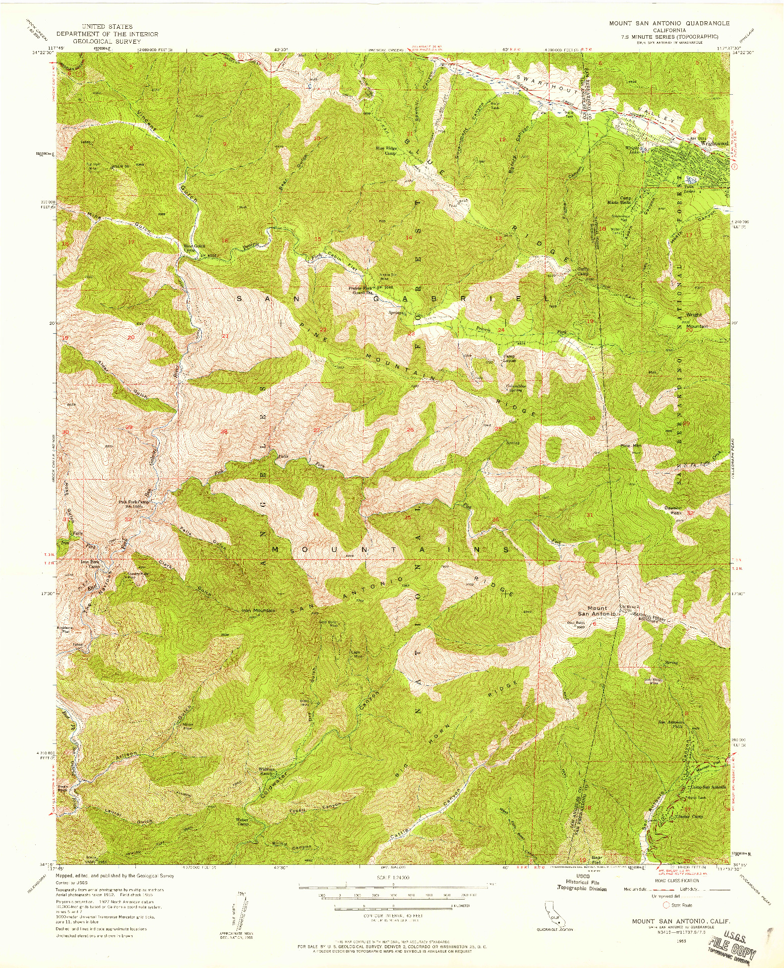 USGS 1:24000-SCALE QUADRANGLE FOR MOUNT SAN ANTONIO, CA 1955