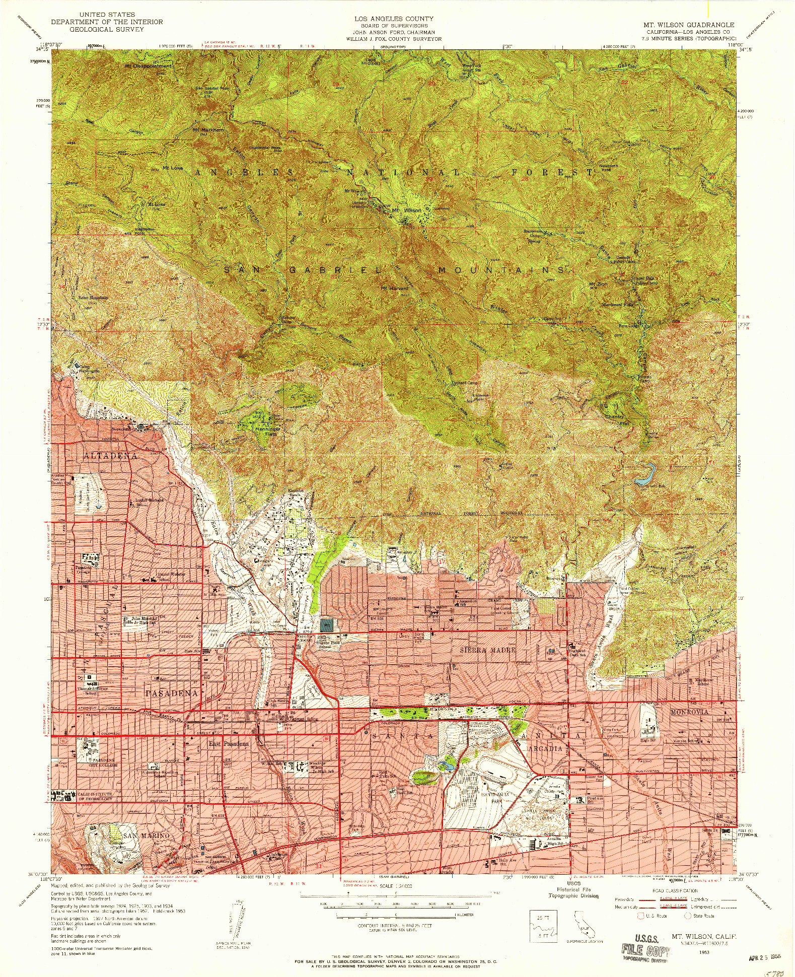 USGS 1:24000-SCALE QUADRANGLE FOR MT. WILSON, CA 1953