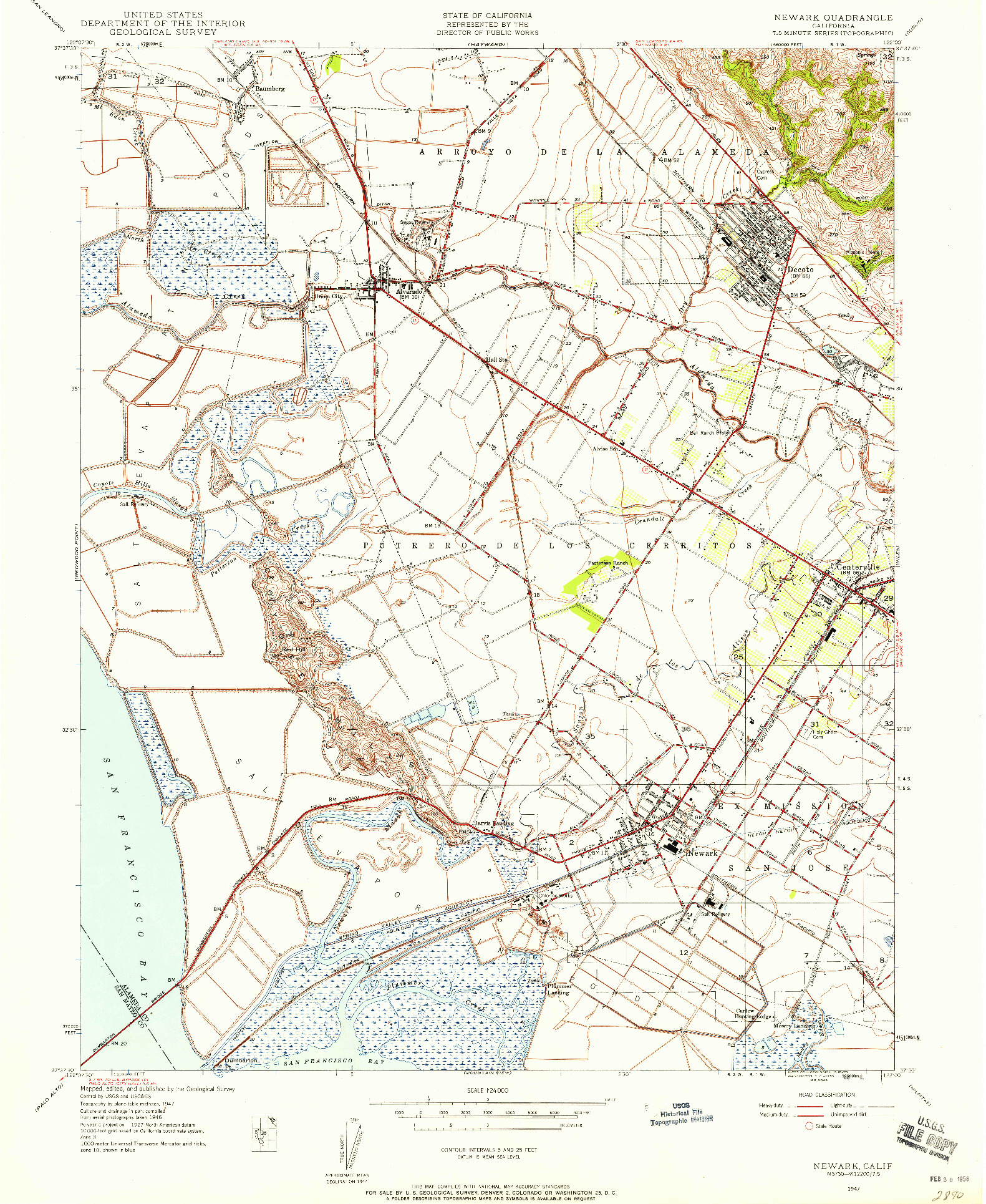 USGS 1:24000-SCALE QUADRANGLE FOR NEWARK, CA 1947