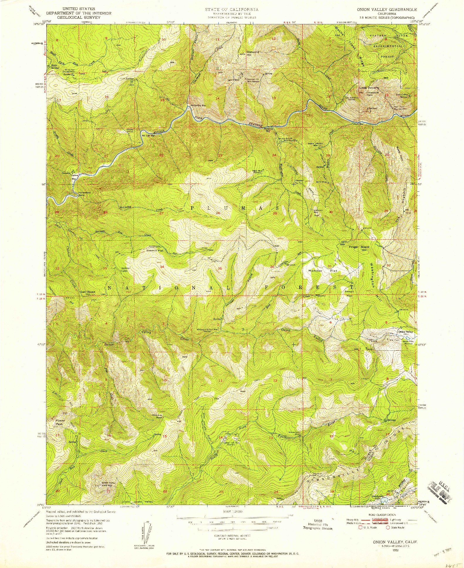 USGS 1:24000-SCALE QUADRANGLE FOR ONION VALLEY, CA 1950