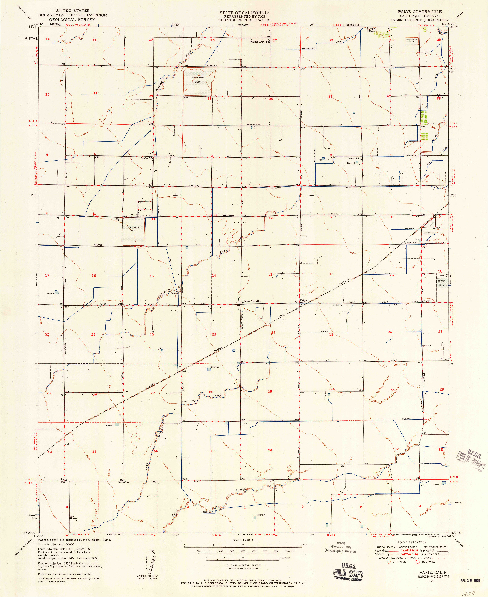 USGS 1:24000-SCALE QUADRANGLE FOR PAIGE, CA 1950