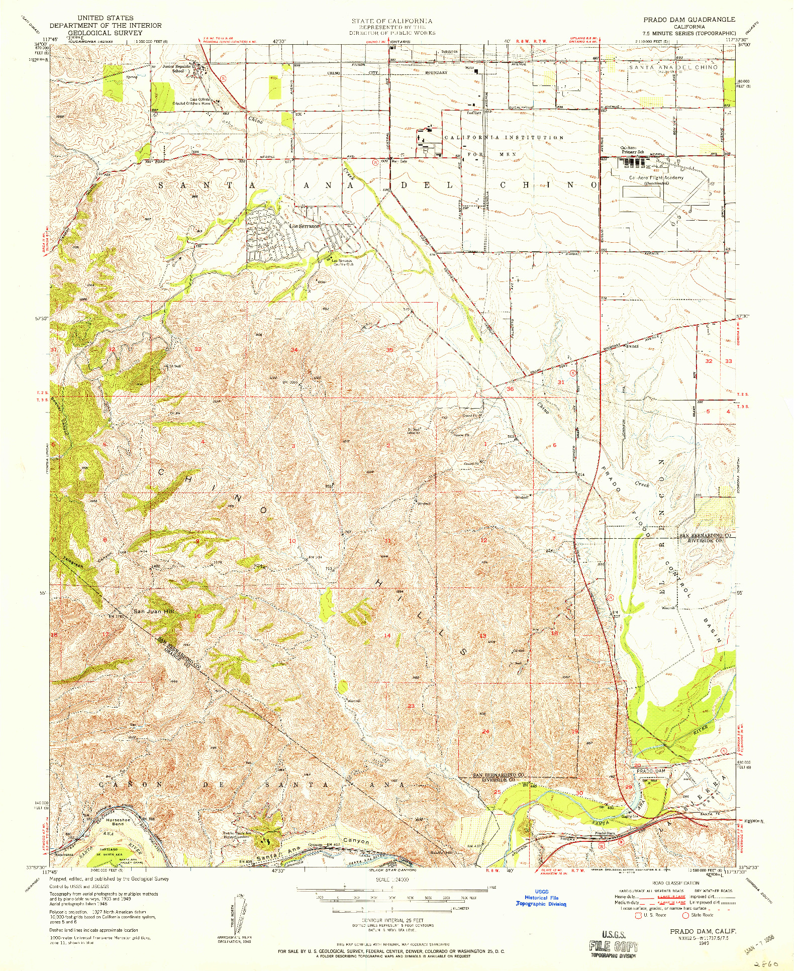 USGS 1:24000-SCALE QUADRANGLE FOR PRADO DAM, CA 1949