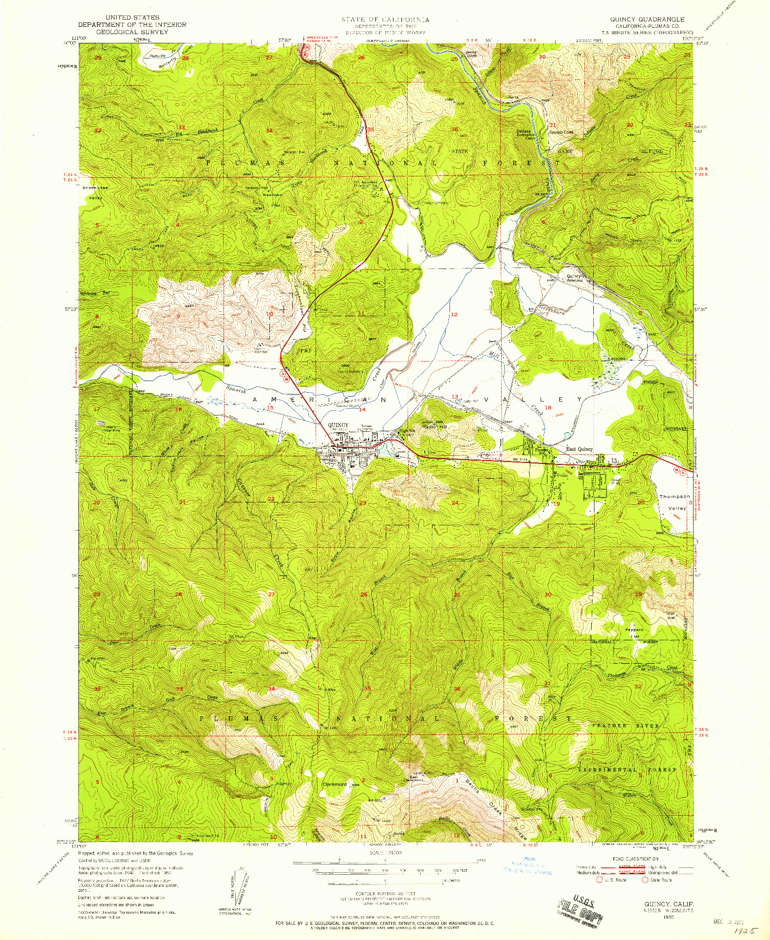 USGS 1:24000-SCALE QUADRANGLE FOR QUINCY, CA 1950