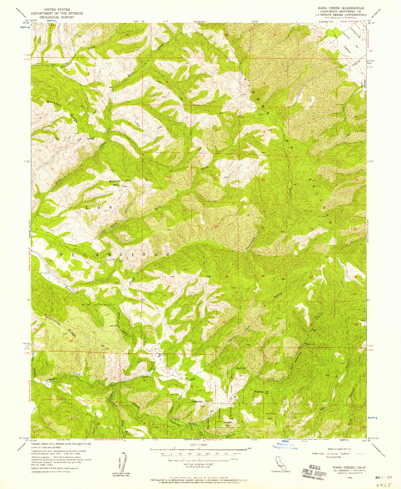 USGS 1:24000-SCALE QUADRANGLE FOR RANA CREEK, CA 1956