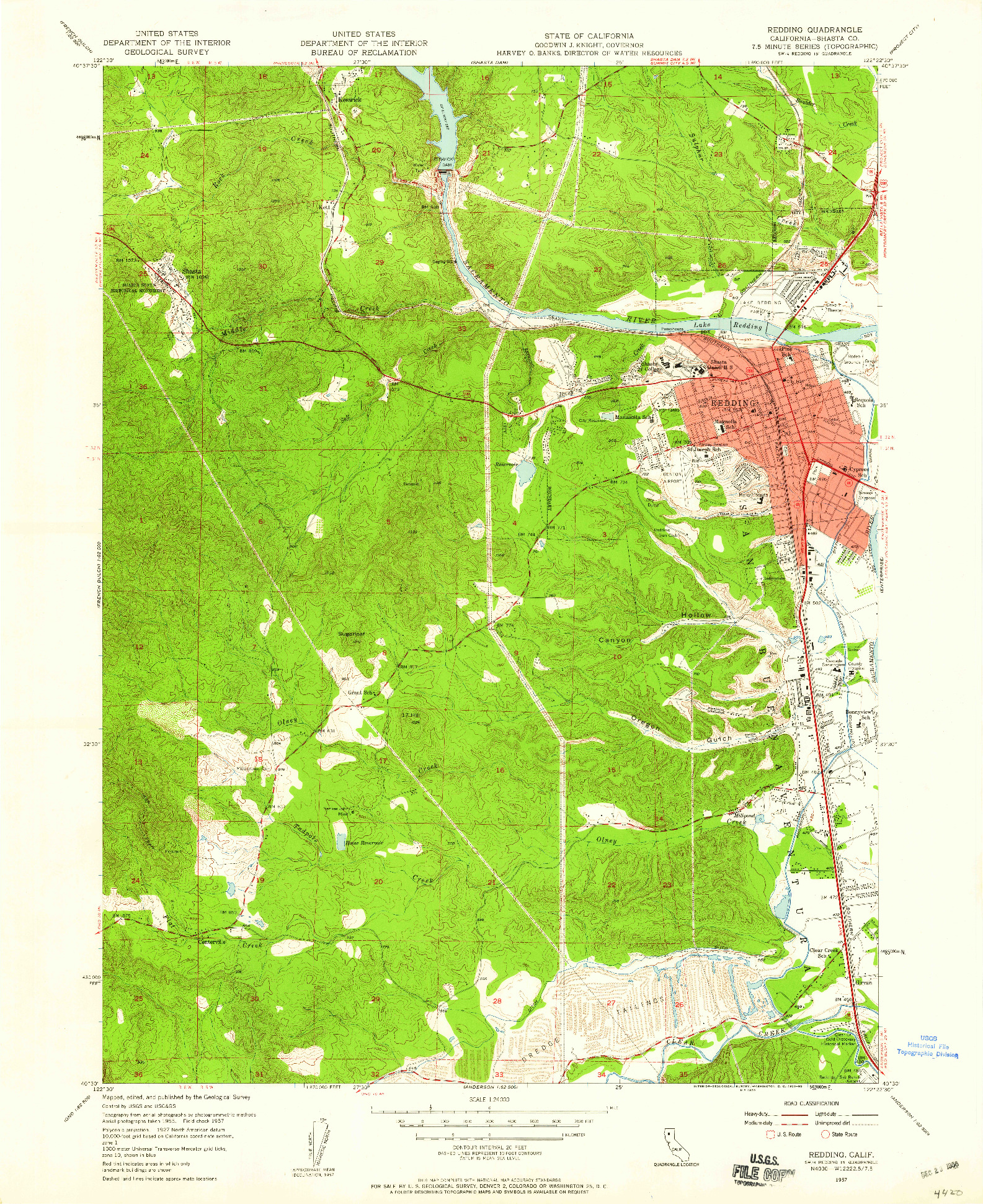 USGS 1:24000-SCALE QUADRANGLE FOR REDDING, CA 1957