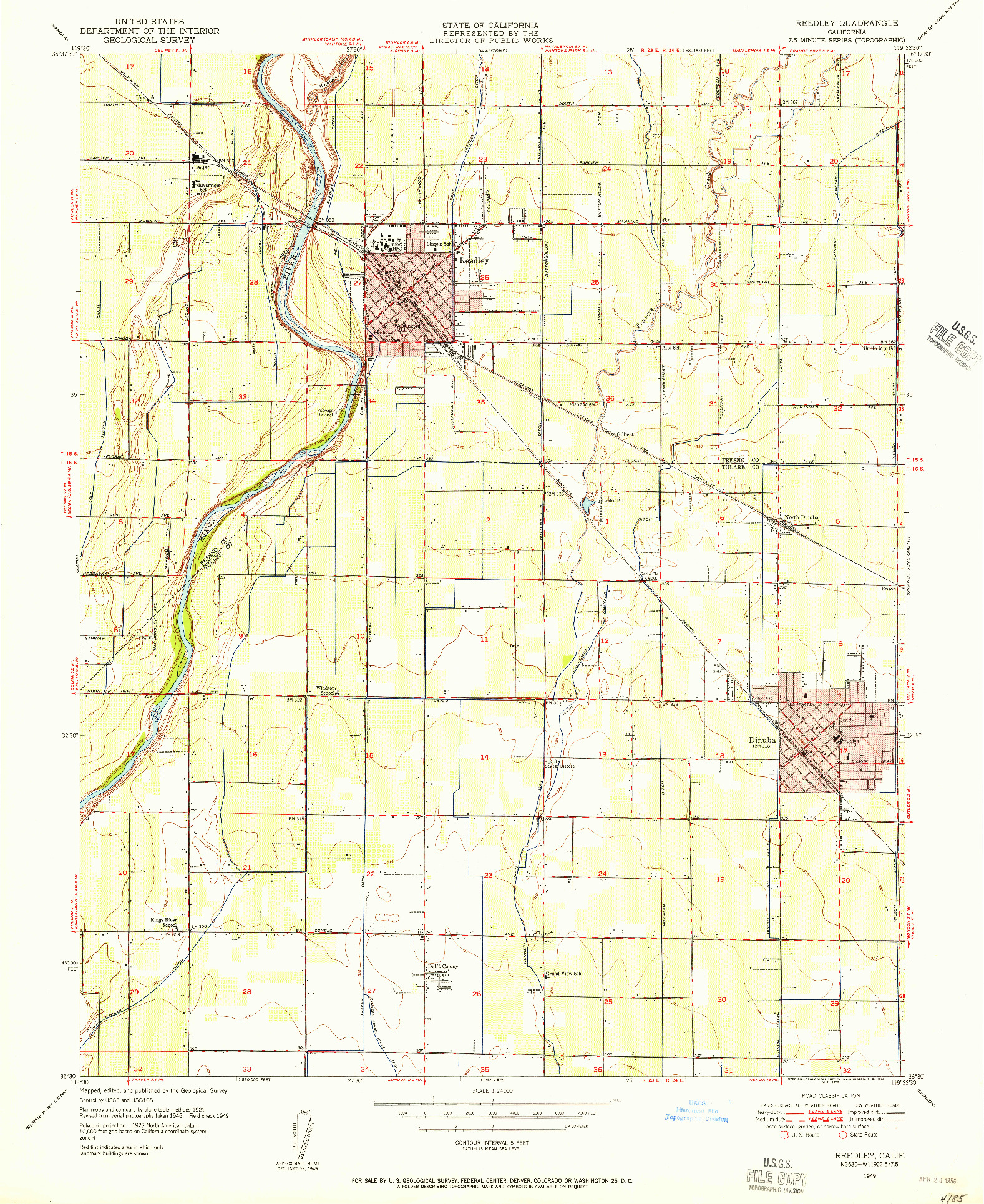 USGS 1:24000-SCALE QUADRANGLE FOR REEDLEY, CA 1949