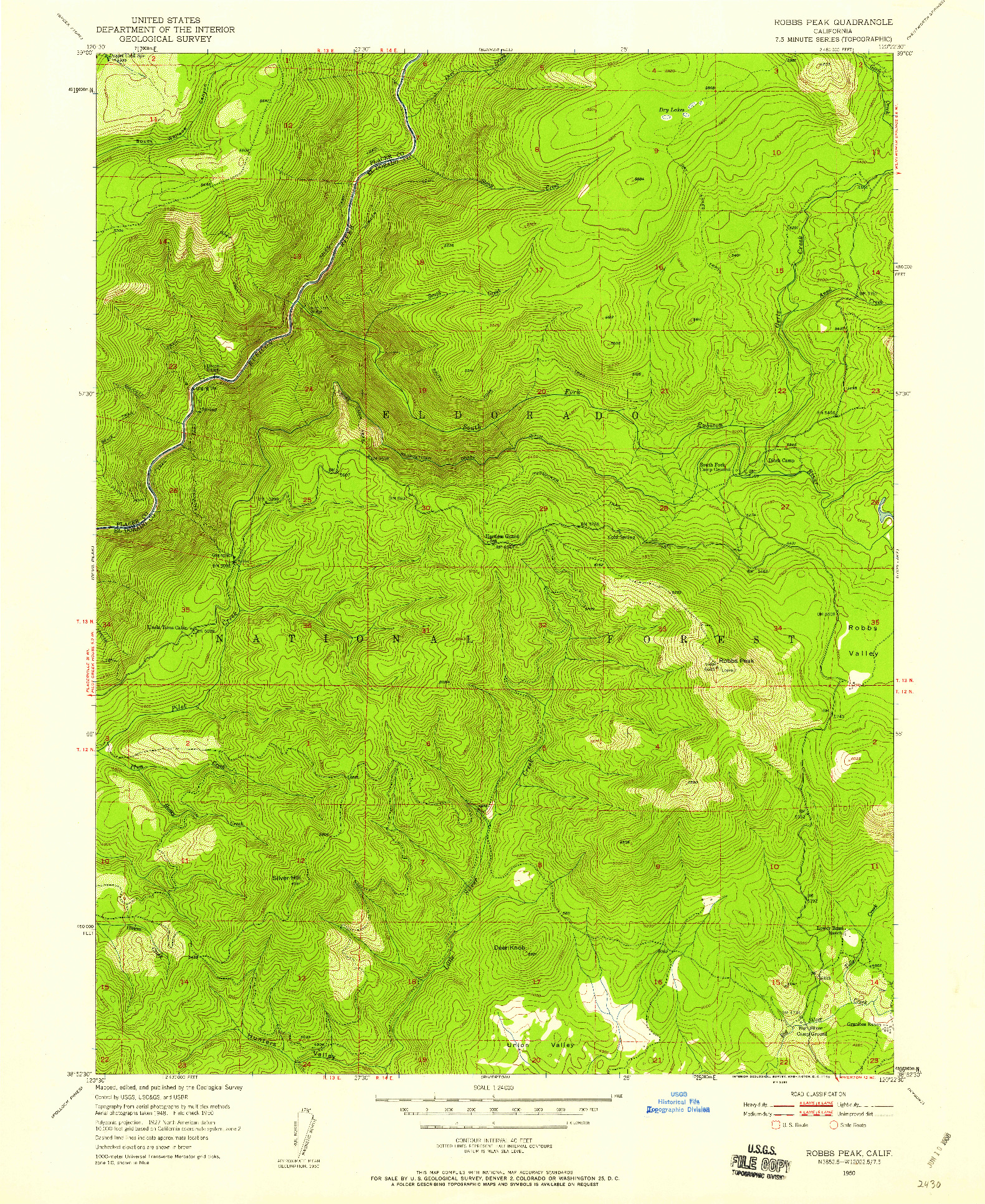 USGS 1:24000-SCALE QUADRANGLE FOR ROBBS PEAK, CA 1950