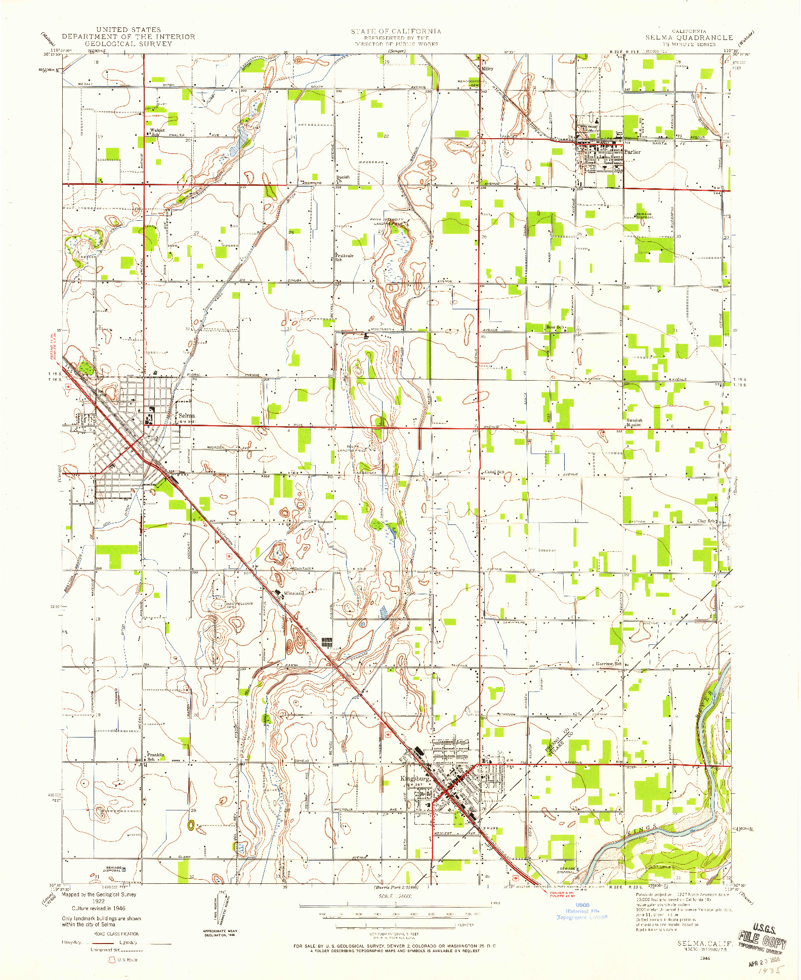 USGS 1:24000-SCALE QUADRANGLE FOR SELMA, CA 1946