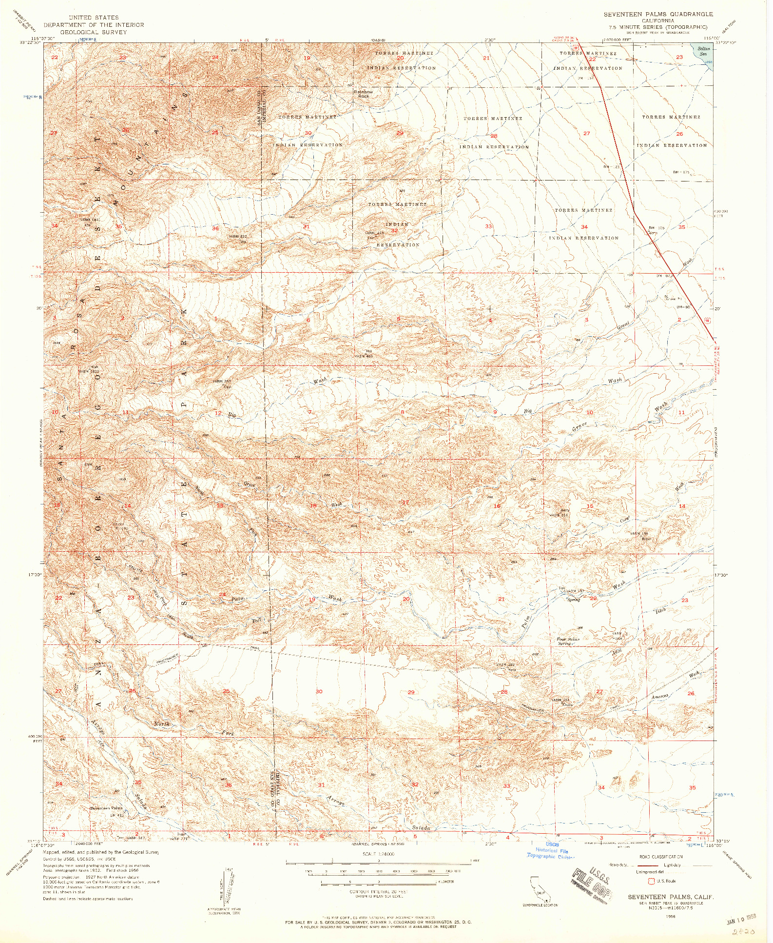 USGS 1:24000-SCALE QUADRANGLE FOR SEVENTEEN PALMS, CA 1956