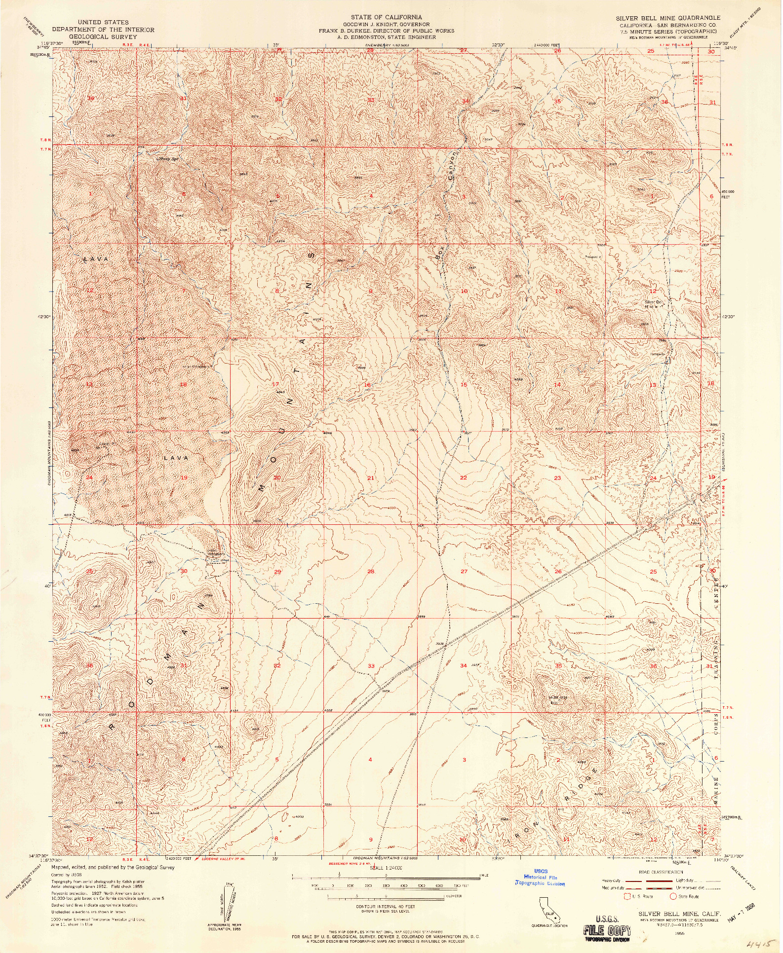 USGS 1:24000-SCALE QUADRANGLE FOR SILVER BELL MINE, CA 1955