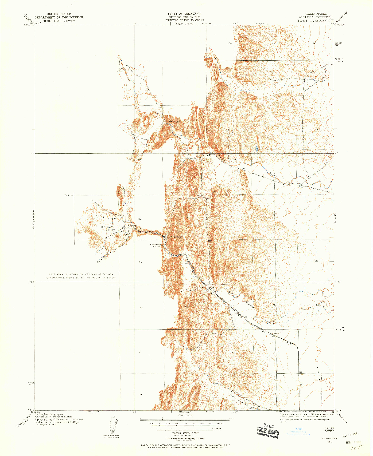 USGS 1:24000-SCALE QUADRANGLE FOR SITES, CA 1904