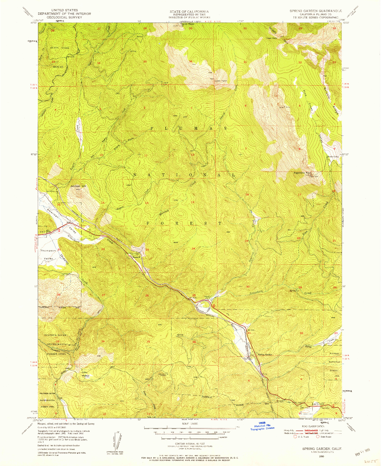 USGS 1:24000-SCALE QUADRANGLE FOR SPRING GARDEN, CA 1950