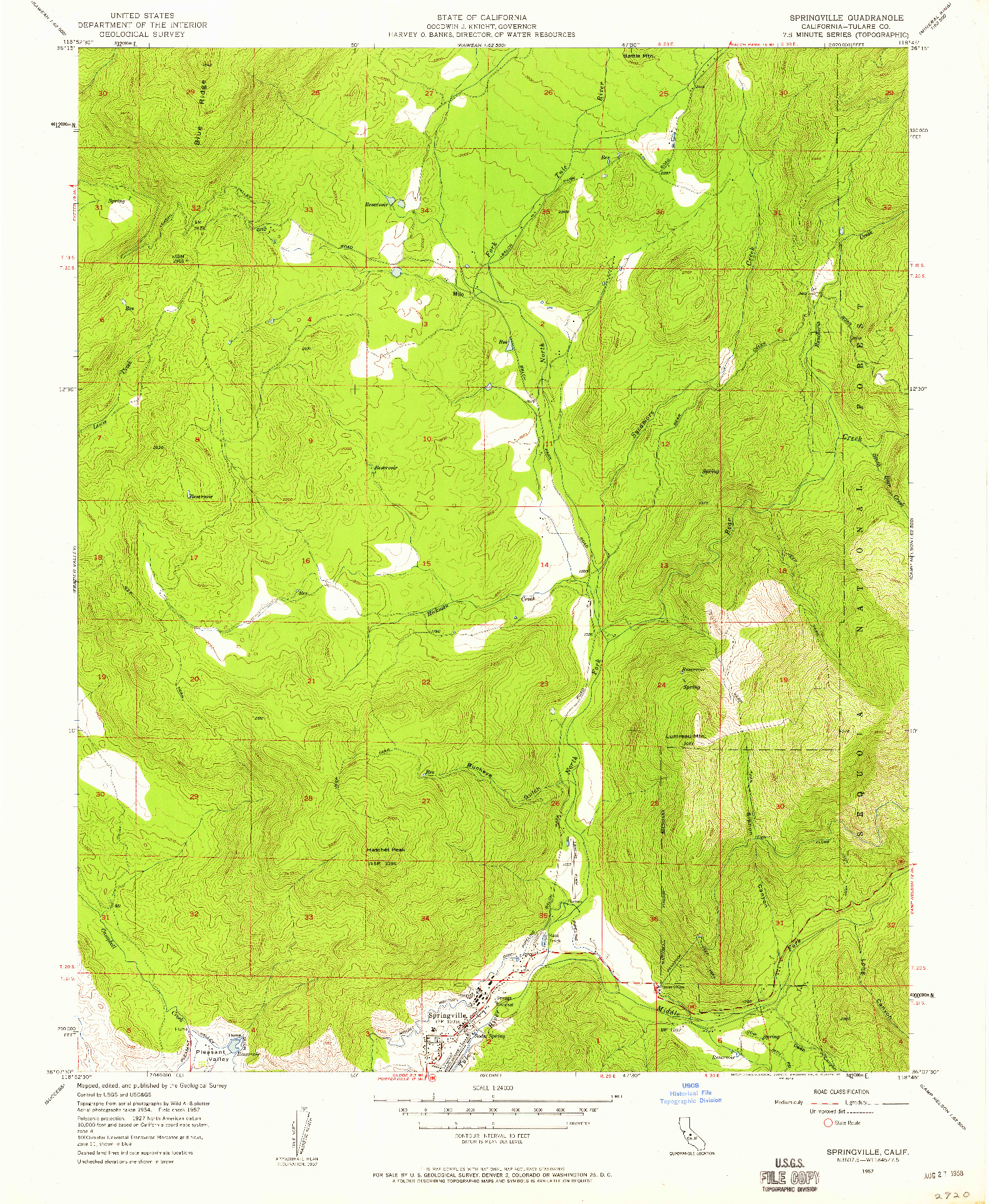 USGS 1:24000-SCALE QUADRANGLE FOR SPRINGVILLE, CA 1957