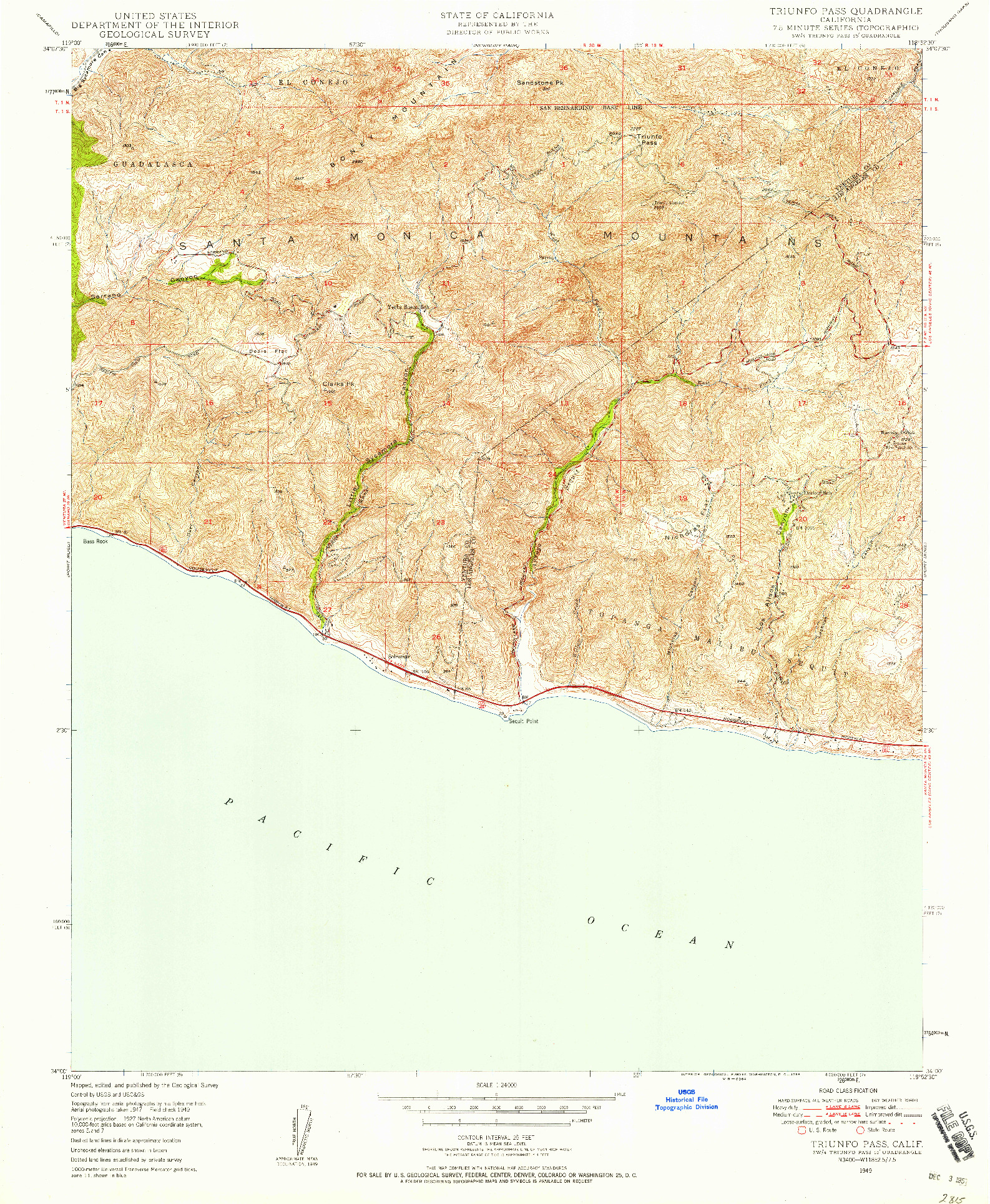 USGS 1:24000-SCALE QUADRANGLE FOR TRIUNFO PASS, CA 1949