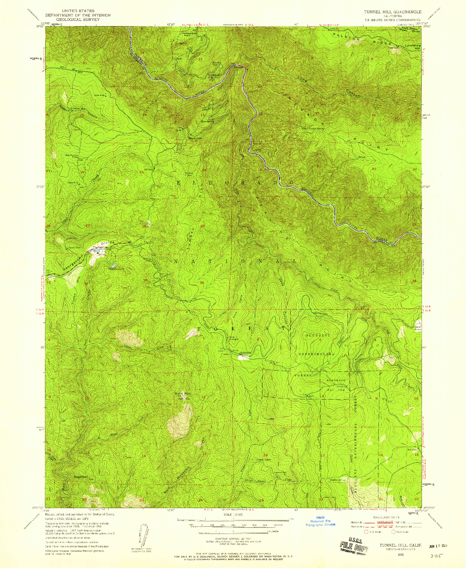 USGS 1:24000-SCALE QUADRANGLE FOR TUNNEL HILL, CA 1950