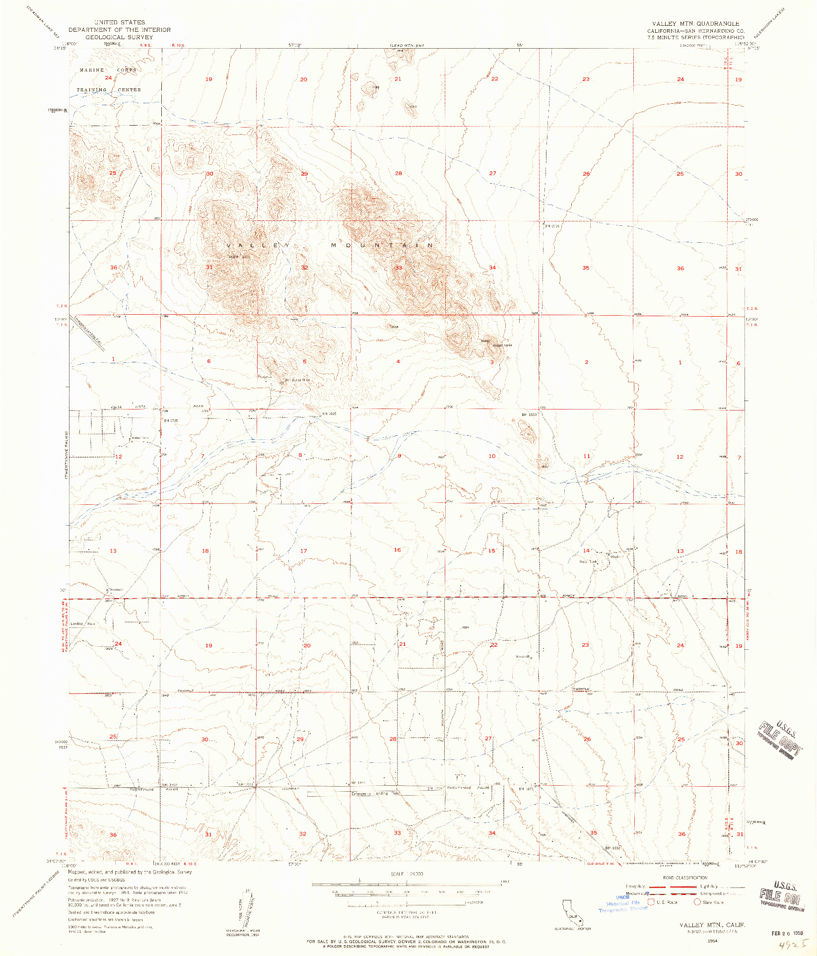 USGS 1:24000-SCALE QUADRANGLE FOR VALLEY MTN, CA 1954