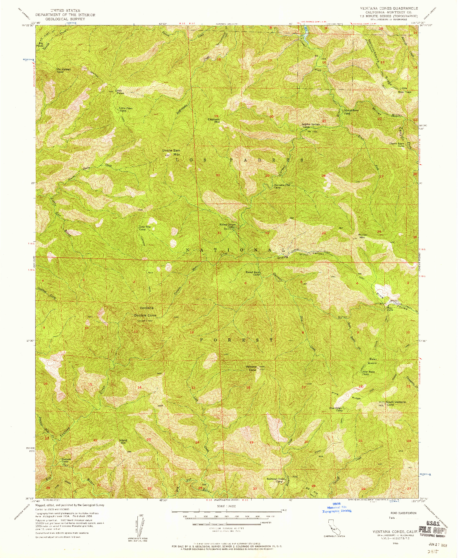 USGS 1:24000-SCALE QUADRANGLE FOR VENTANA CONES, CA 1956