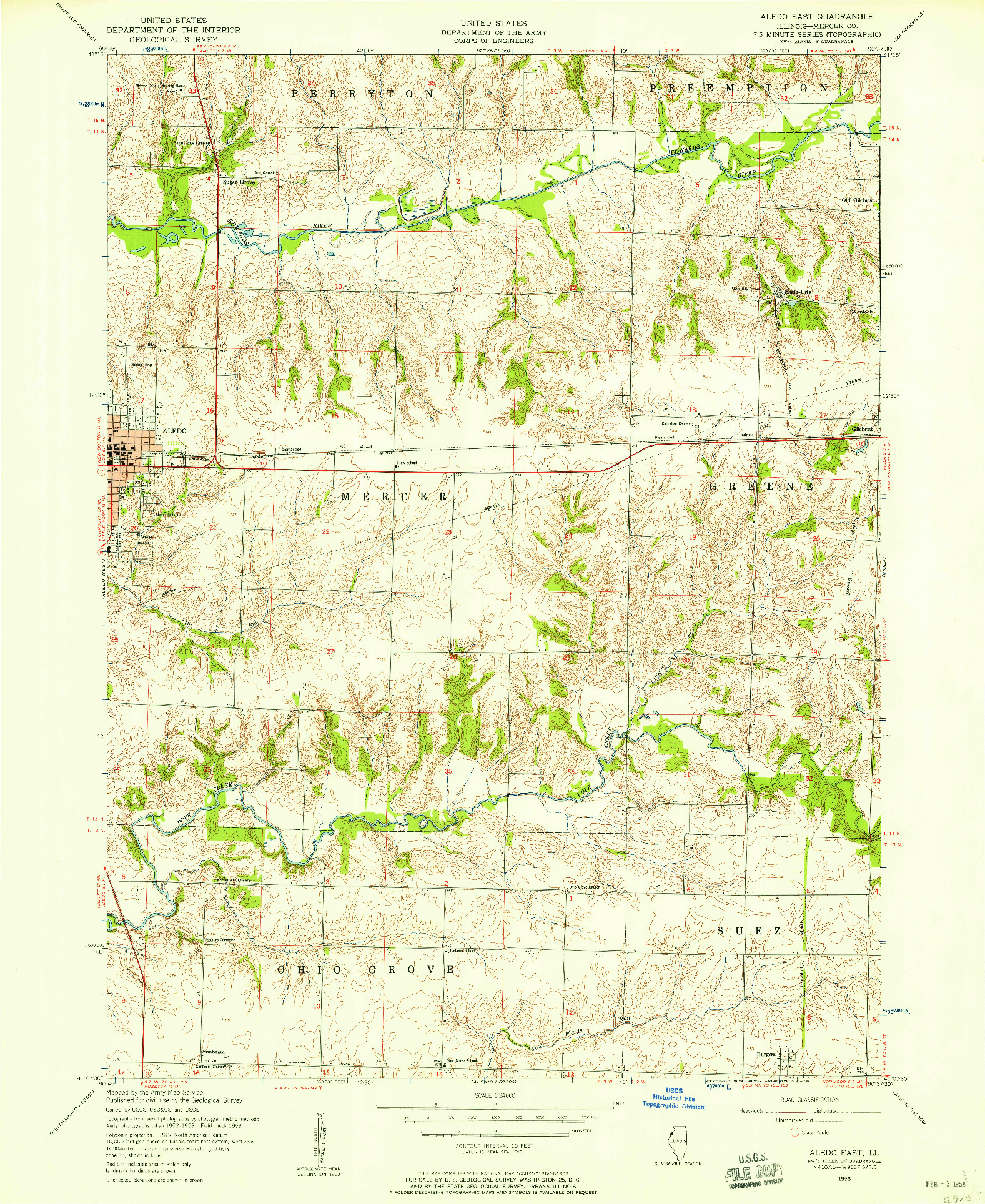 USGS 1:24000-SCALE QUADRANGLE FOR ALEDO EAST, IL 1953