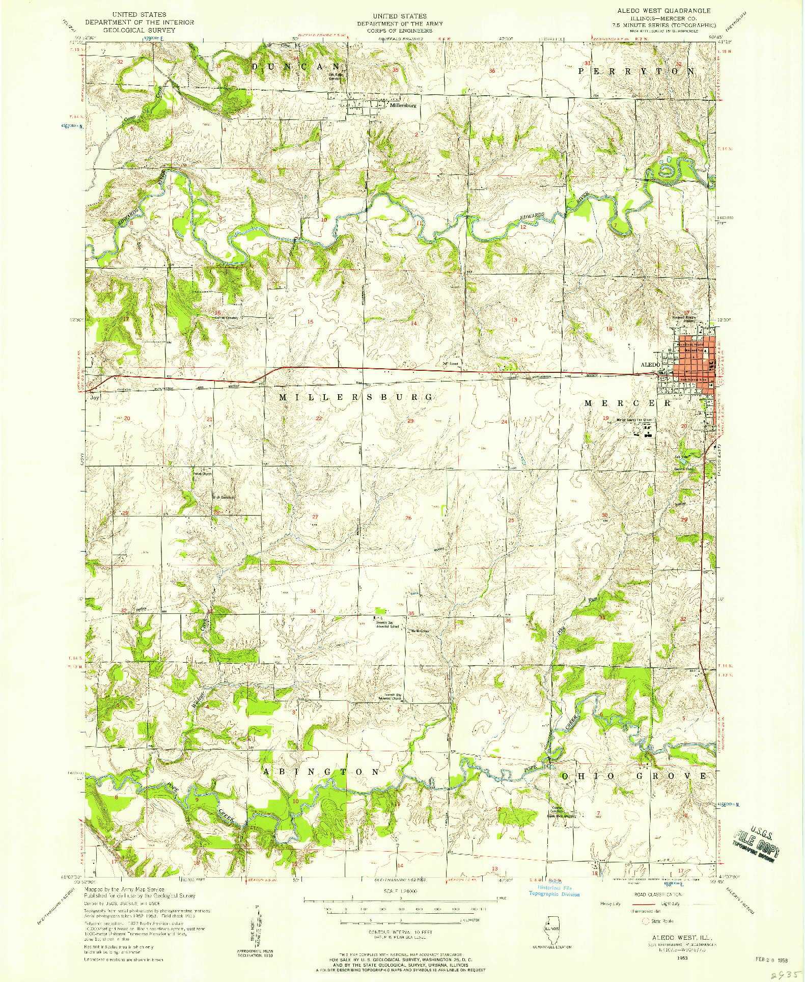 USGS 1:24000-SCALE QUADRANGLE FOR ALEDO WEST, IL 1953