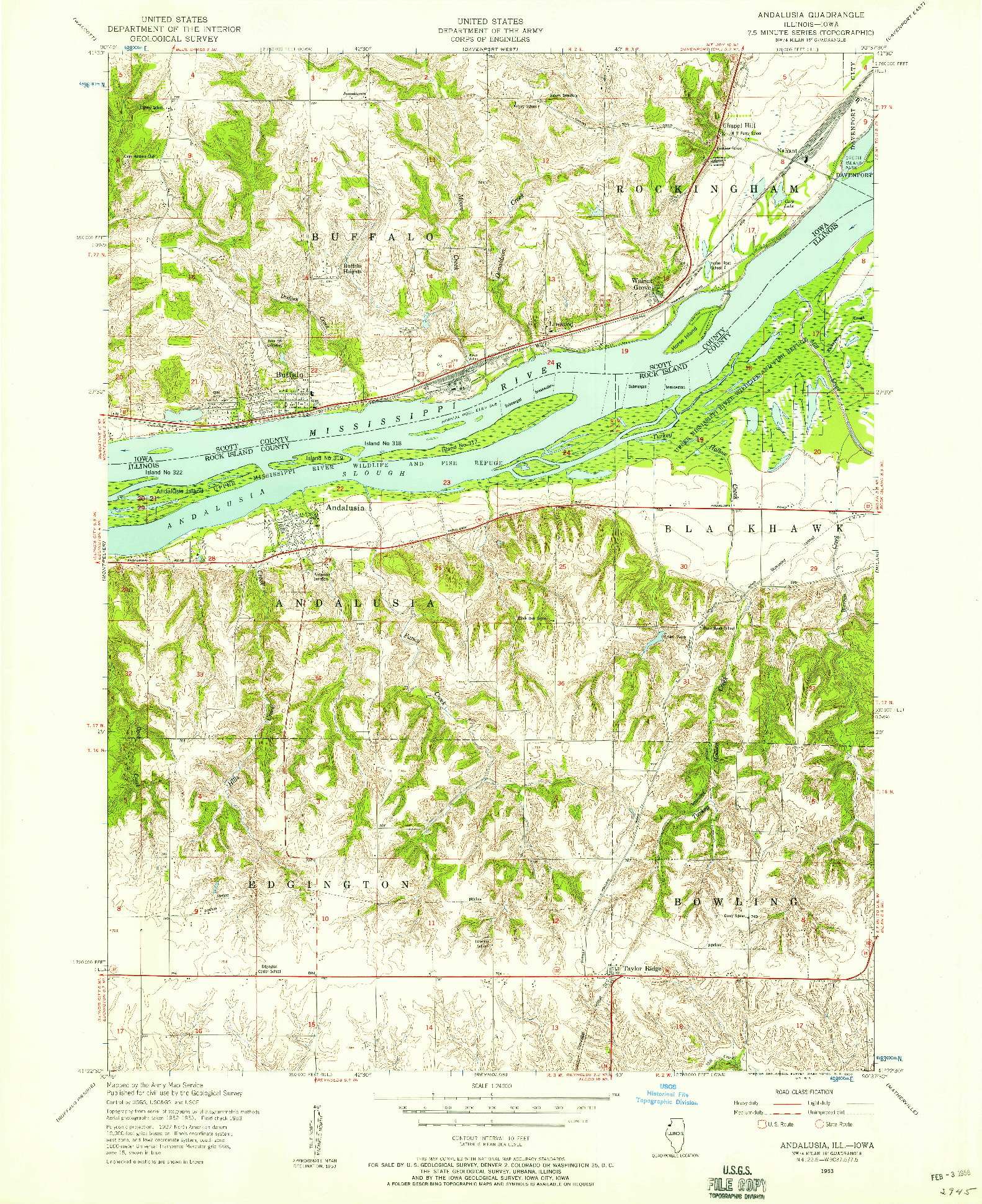 USGS 1:24000-SCALE QUADRANGLE FOR ANDALUSIA, IL 1953