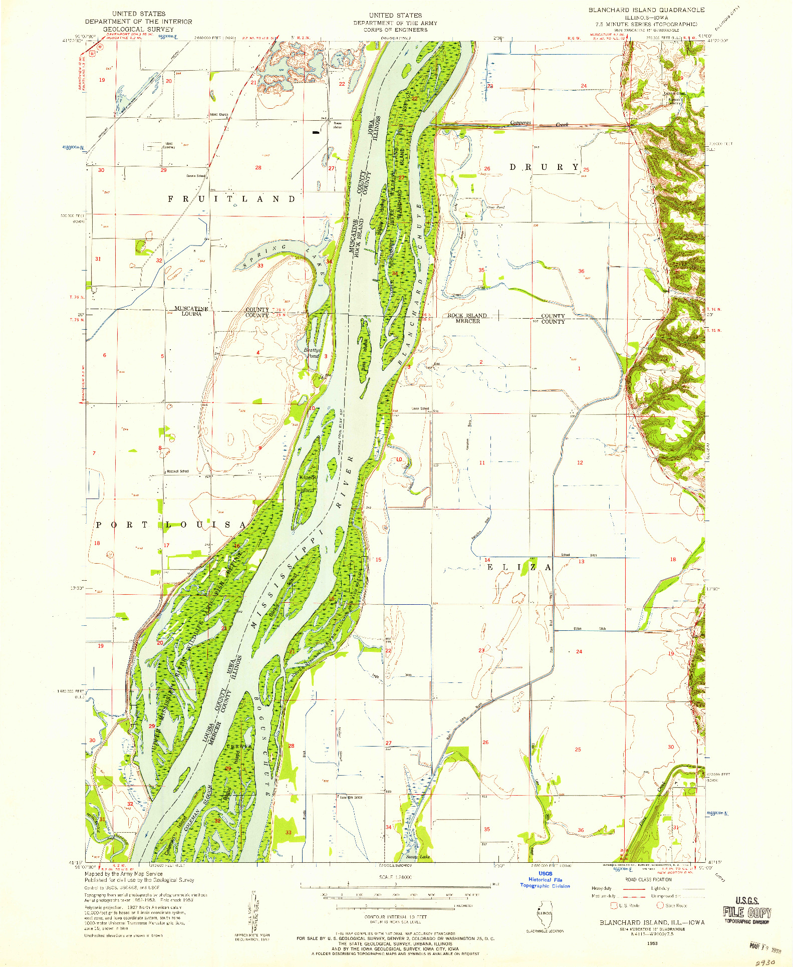 USGS 1:24000-SCALE QUADRANGLE FOR BLANCHARD ISLAND, IL 1953