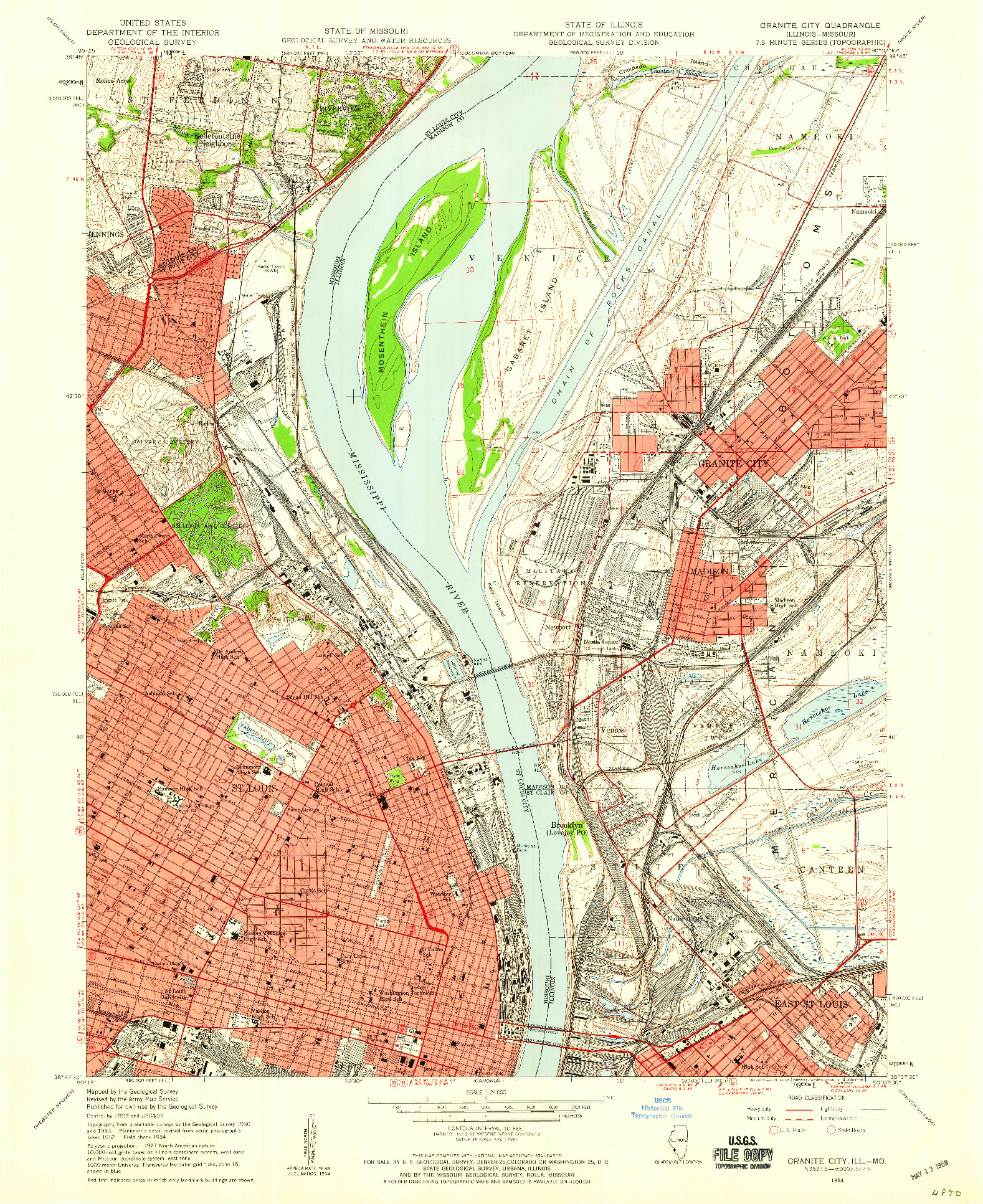 USGS 1:24000-SCALE QUADRANGLE FOR GRANITE CITY, IL 1954