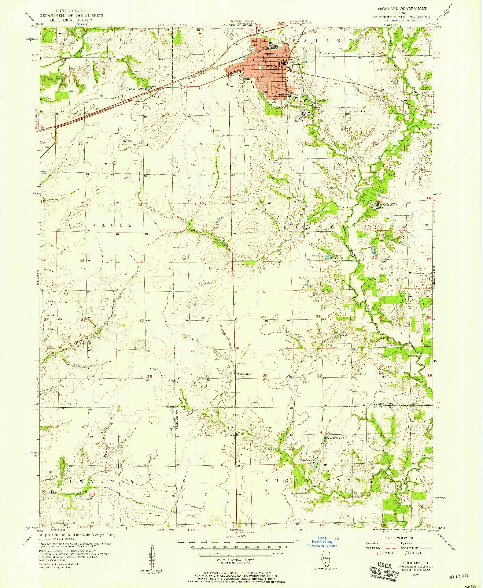 USGS 1:24000-SCALE QUADRANGLE FOR HIGHLAND, IL 1957