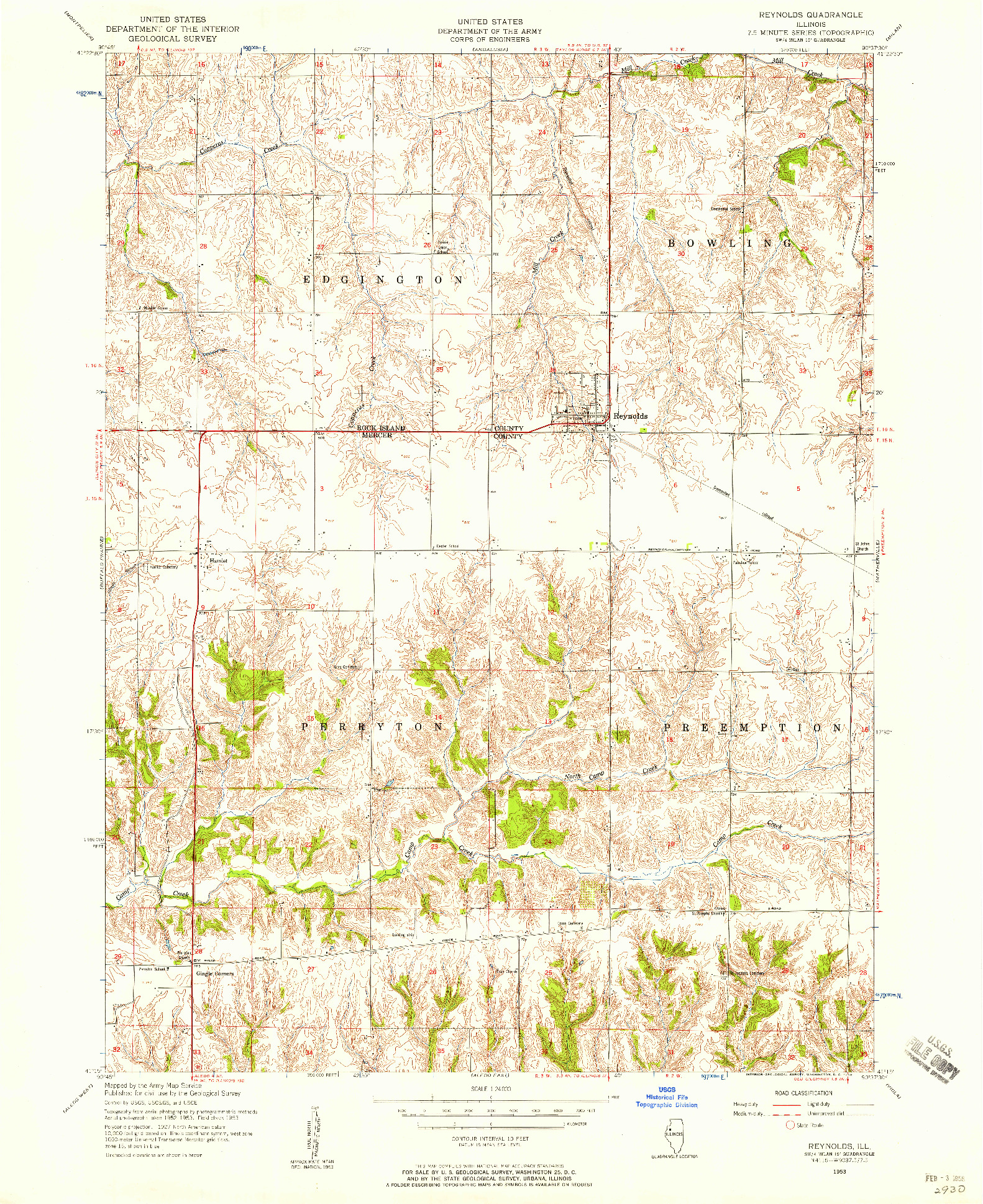 USGS 1:24000-SCALE QUADRANGLE FOR REYNOLDS, IL 1953
