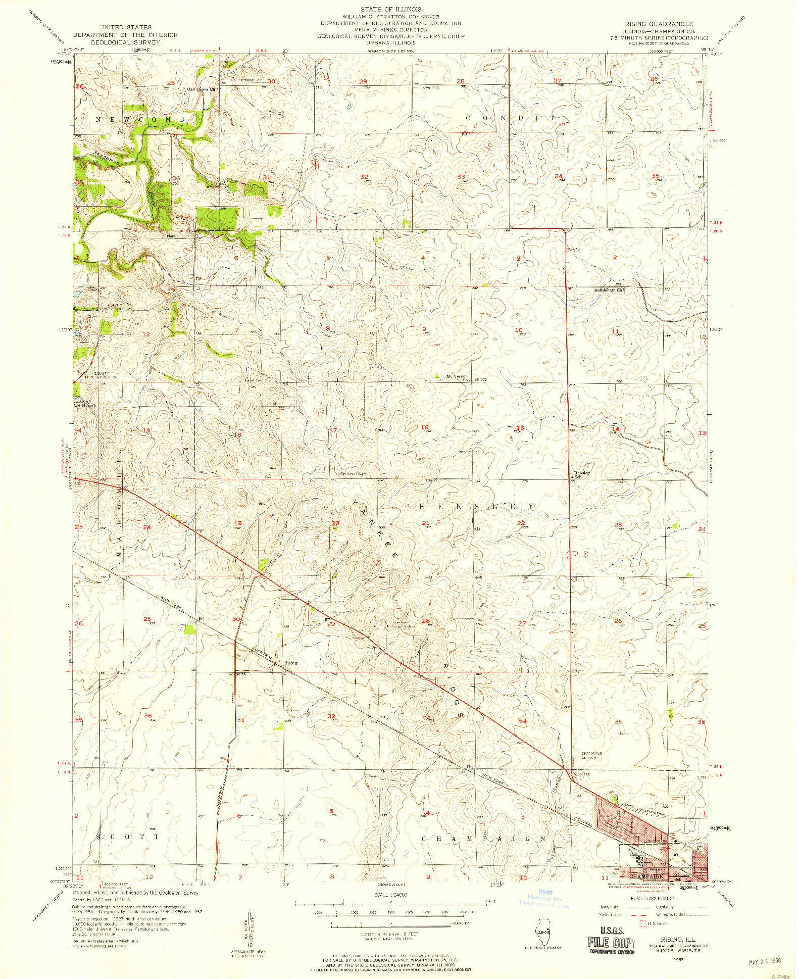 USGS 1:24000-SCALE QUADRANGLE FOR RISING, IL 1957