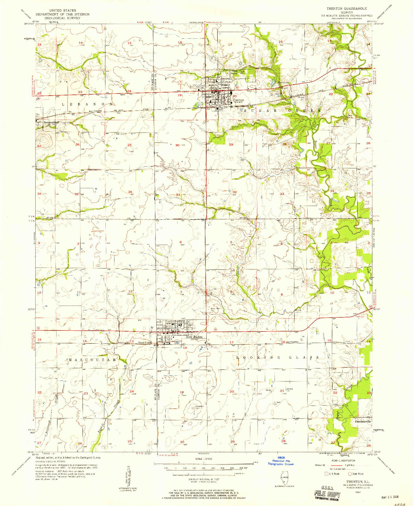 USGS 1:24000-SCALE QUADRANGLE FOR TRENTON, IL 1957