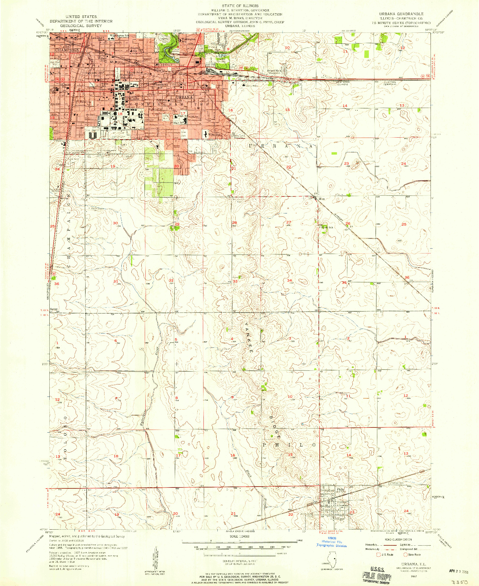 USGS 1:24000-SCALE QUADRANGLE FOR URBANA, IL 1957