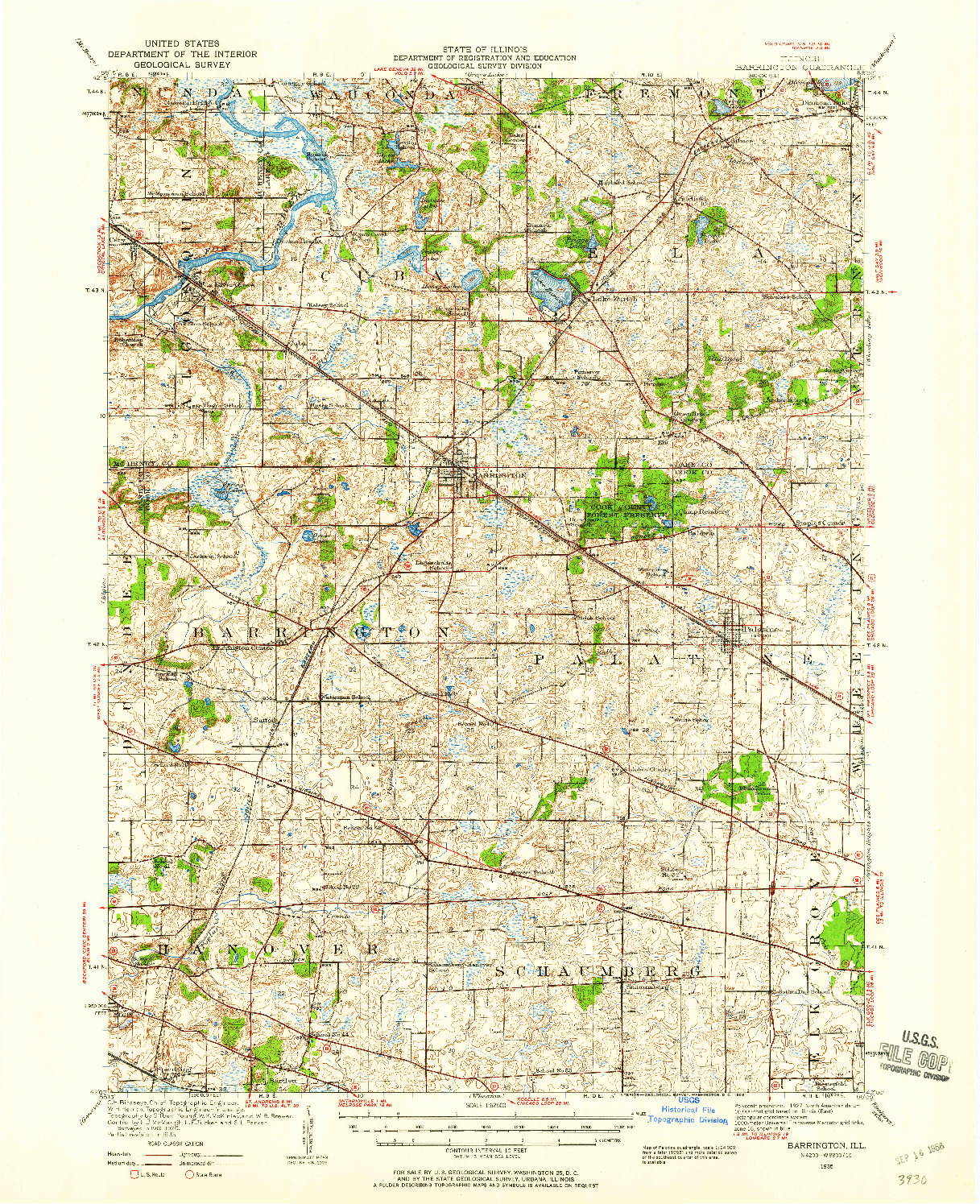 USGS 1:62500-SCALE QUADRANGLE FOR BARRINGTON, IL 1935