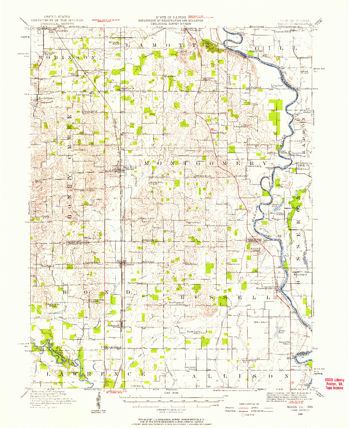 USGS 1:62500-SCALE QUADRANGLE FOR BIRDS, IL 1942