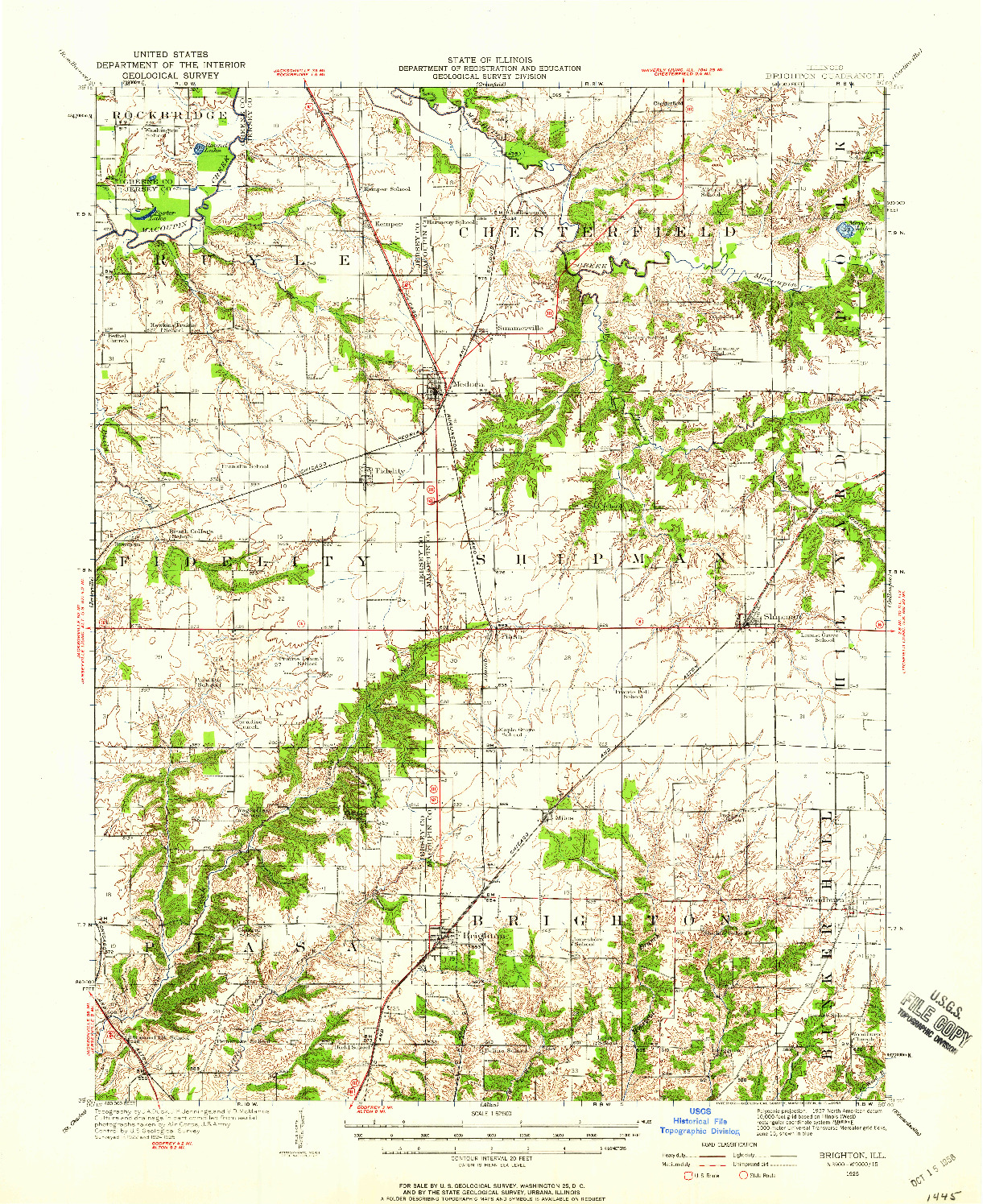 USGS 1:62500-SCALE QUADRANGLE FOR BRIGHTON, IL 1925