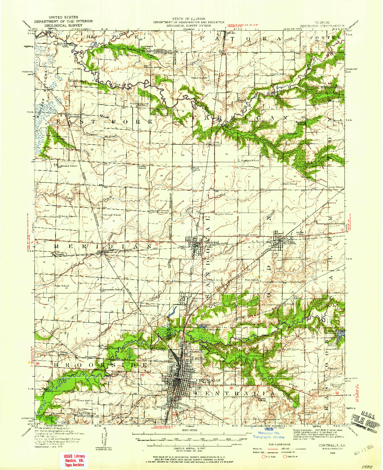 USGS 1:62500-SCALE QUADRANGLE FOR CENTRALIA, IL 1935