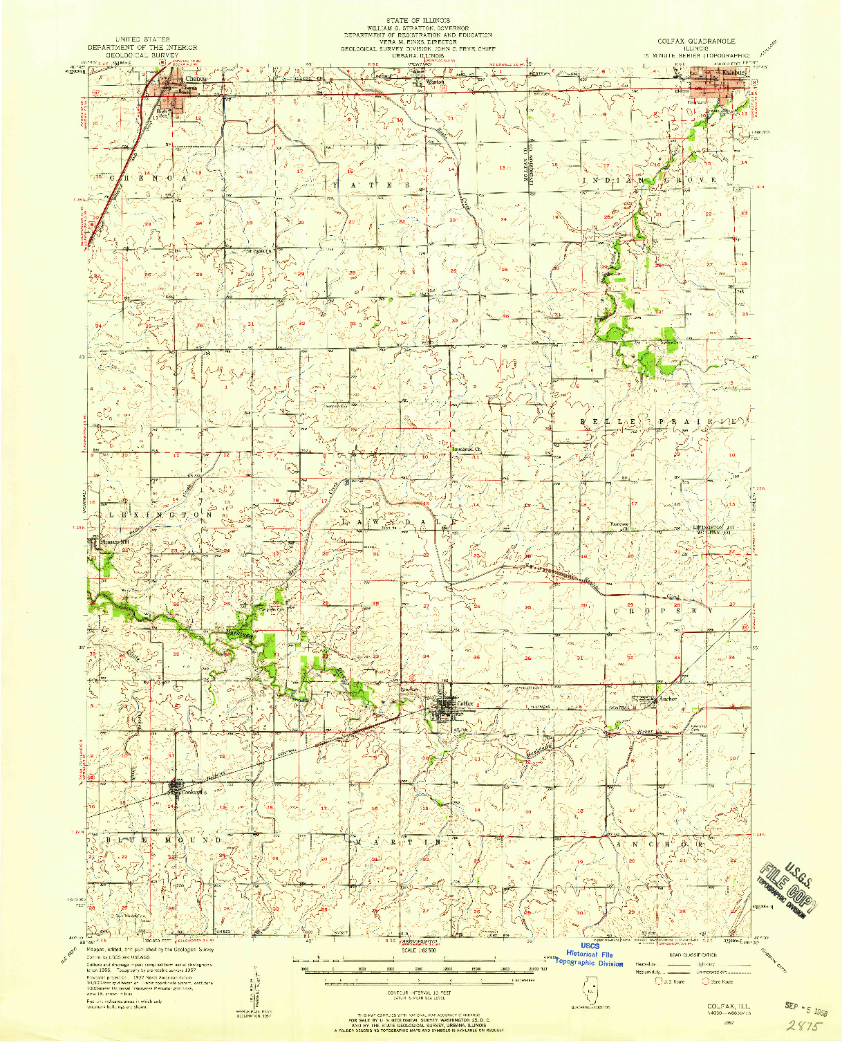 USGS 1:62500-SCALE QUADRANGLE FOR COLFAX, IL 1957
